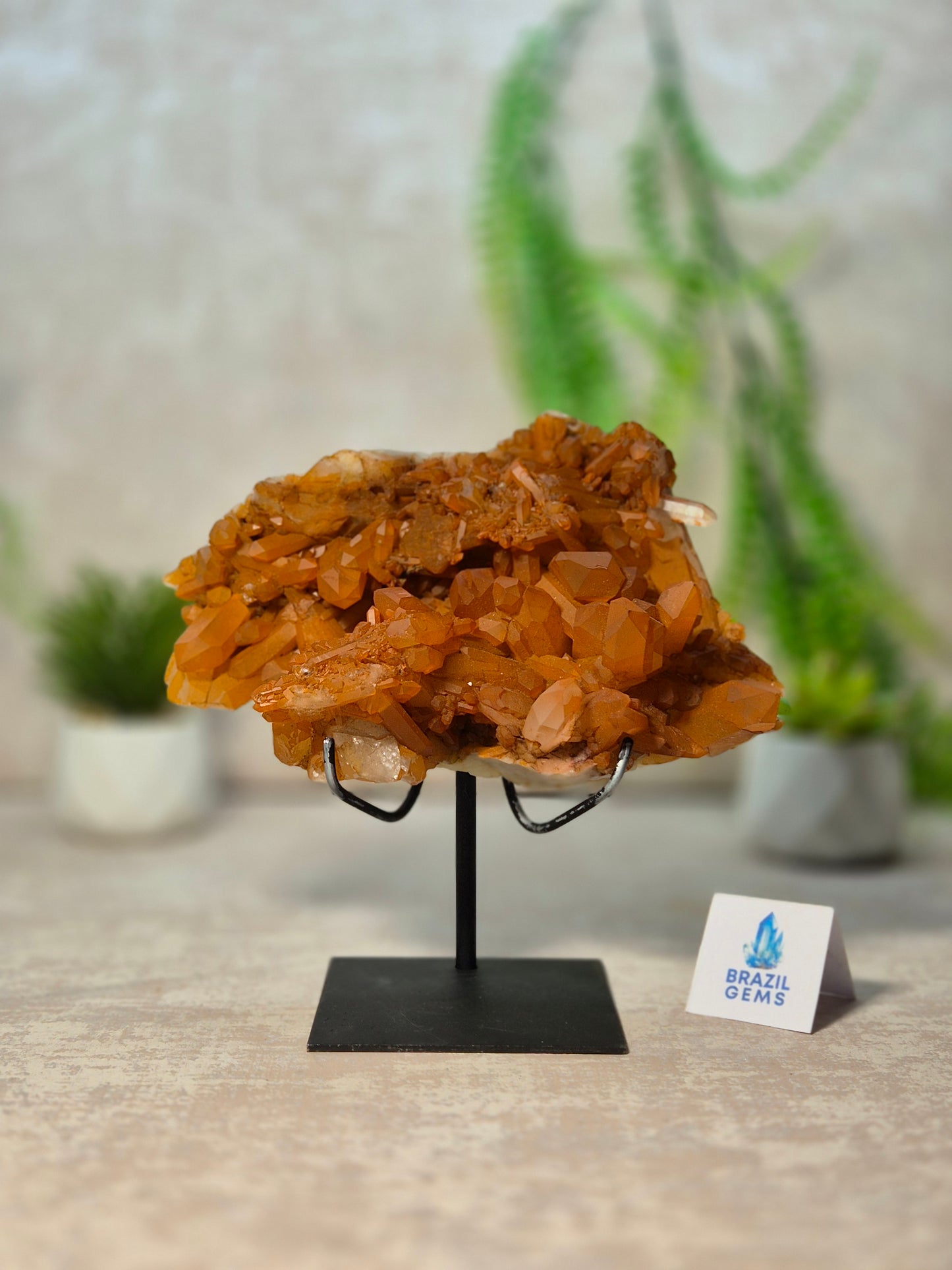 Tangerine Quartz Cluster on stand