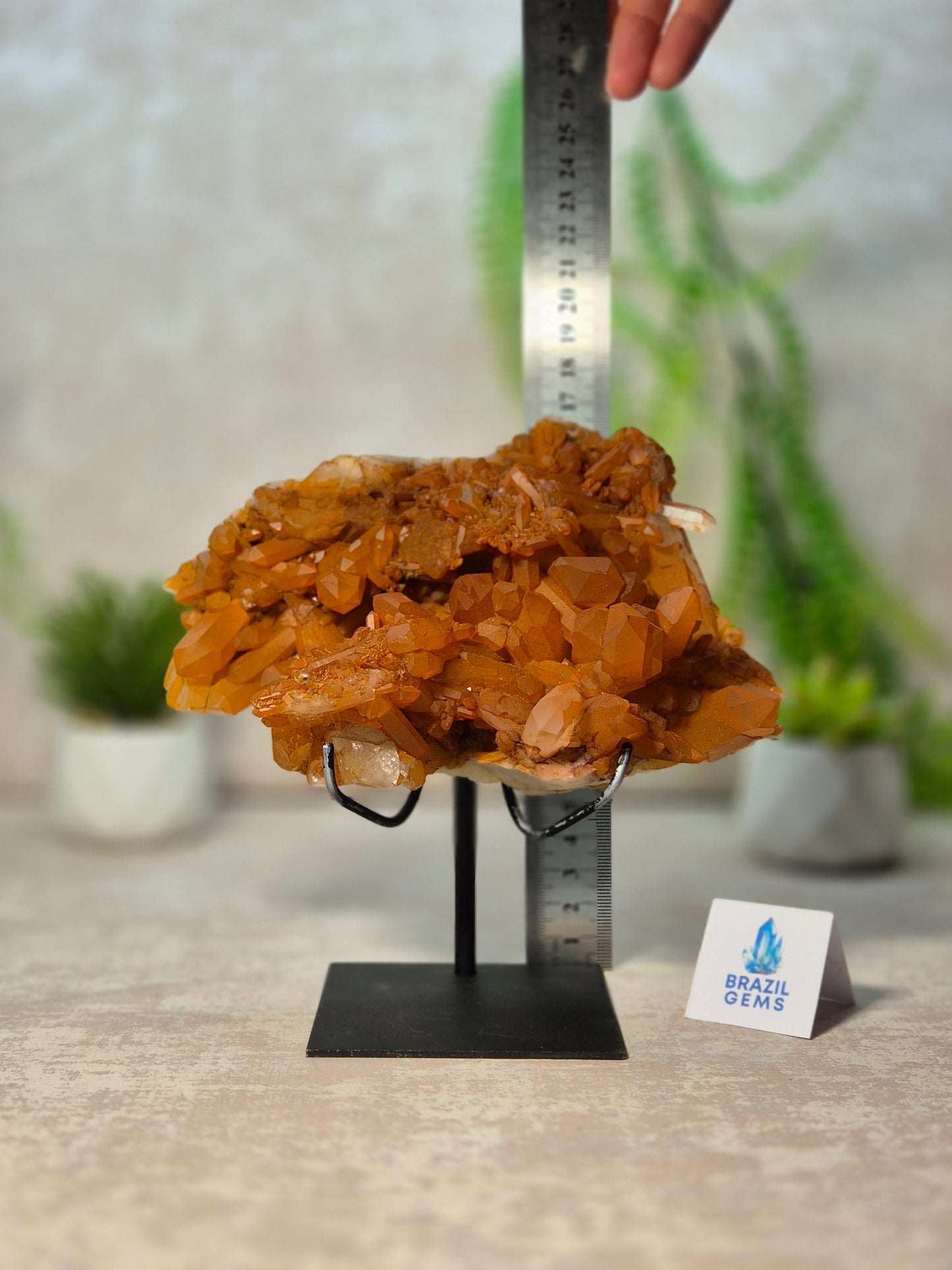 Tangerine Quartz Cluster on stand