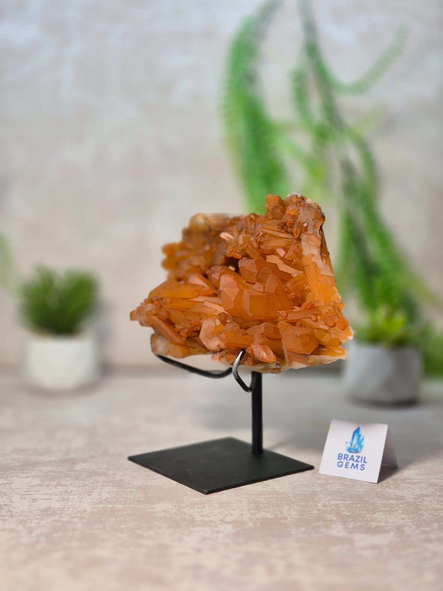 Tangerine Quartz Cluster on stand