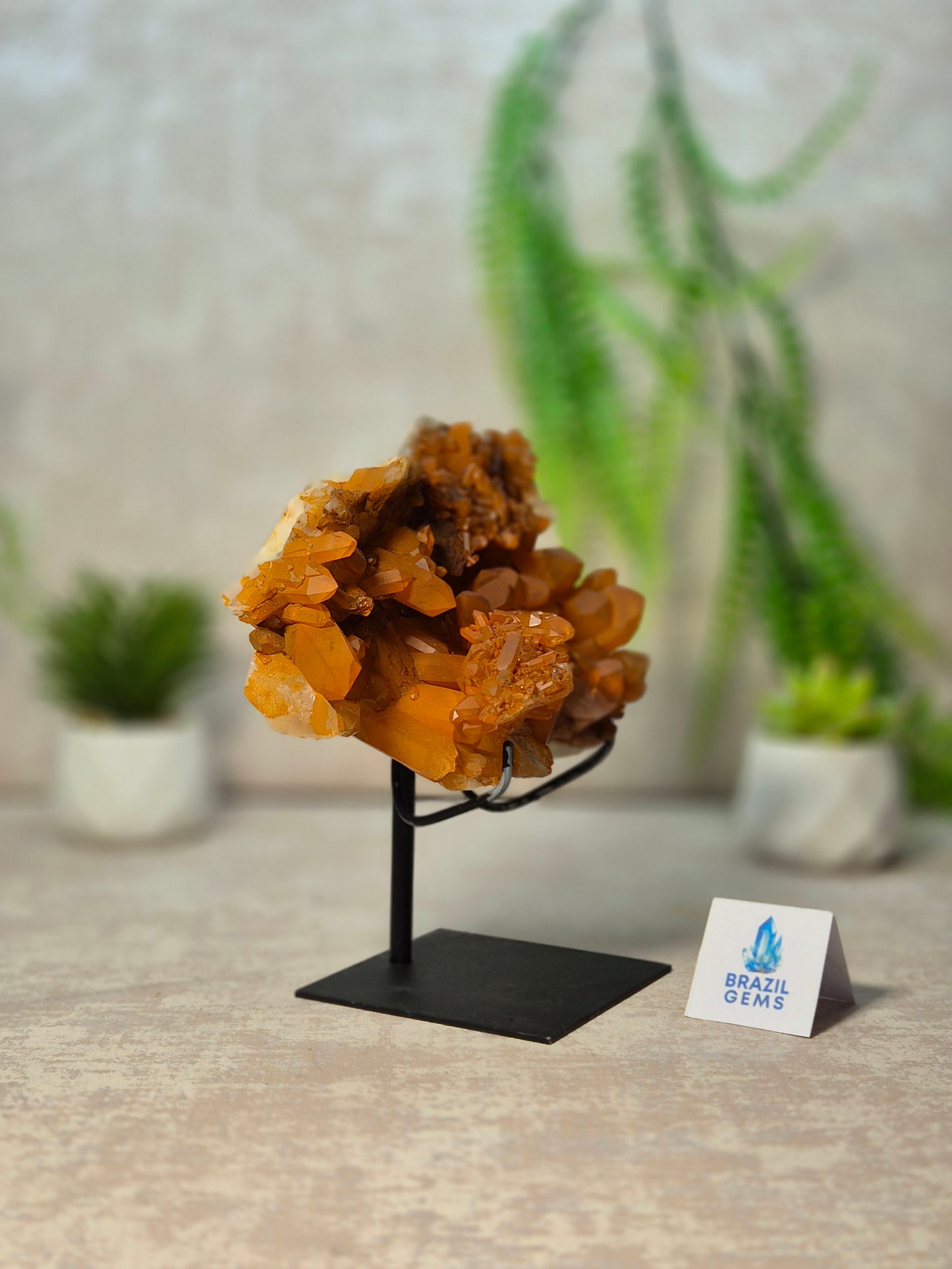 Tangerine Quartz Cluster on stand