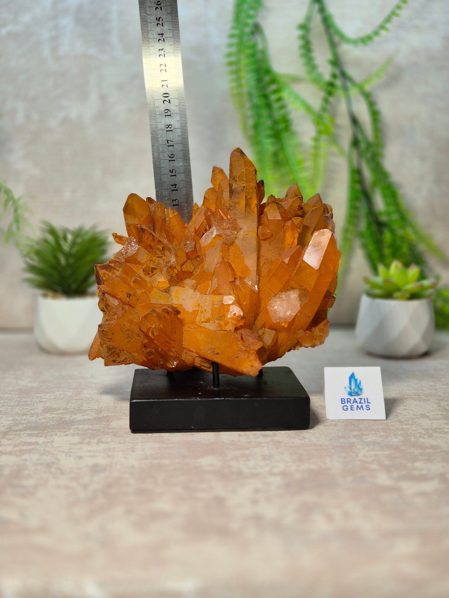 Tangerine Quartz Cluster on stand