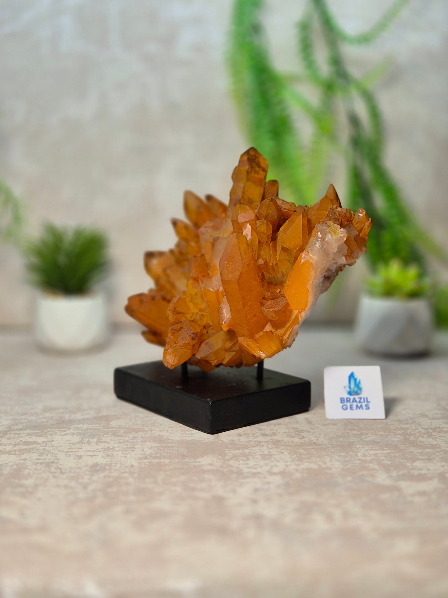 Tangerine Quartz Cluster on stand