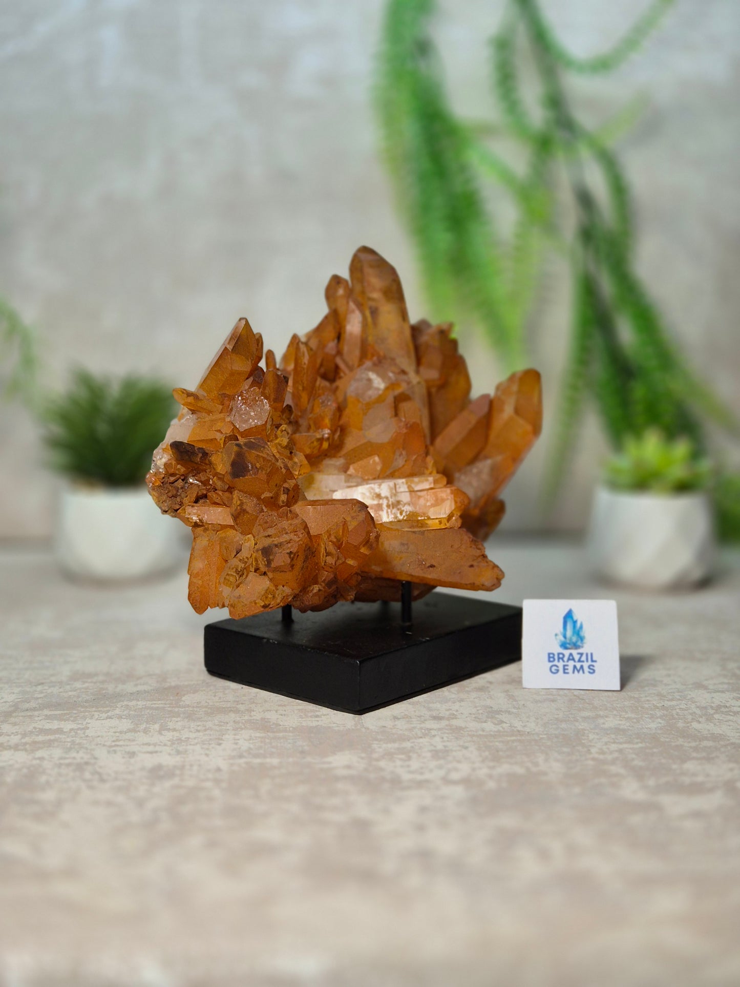 Tangerine Quartz Cluster on stand