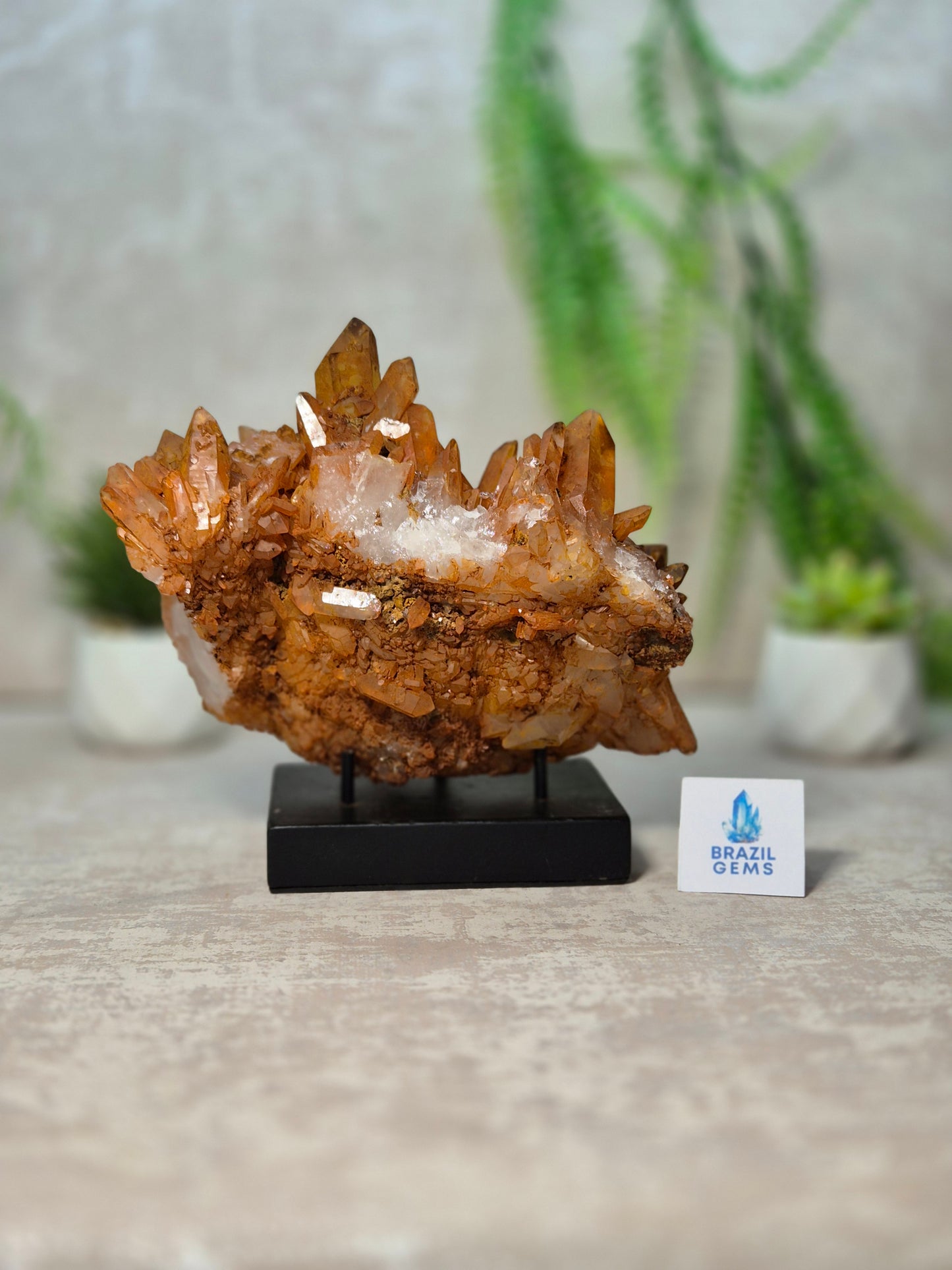 Tangerine Quartz Cluster on stand