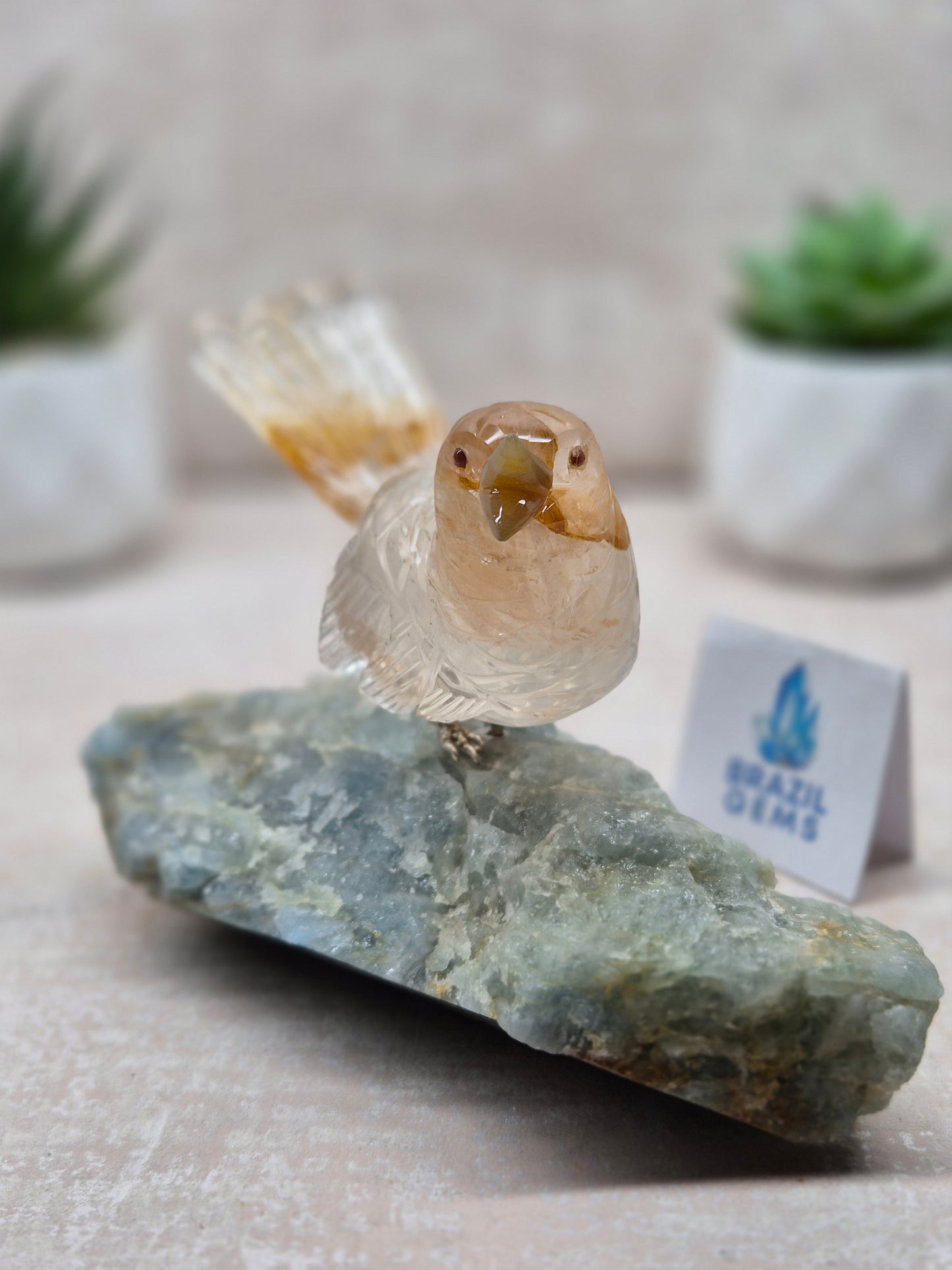 Yellow Hematoid Bird on Aquamarine Base