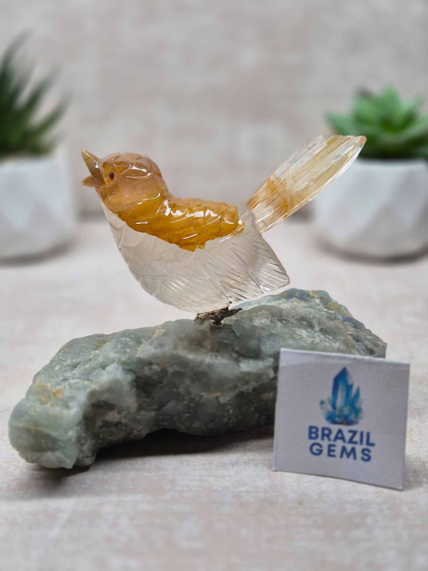 Yellow Hematoid Bird on Aquamarine Base