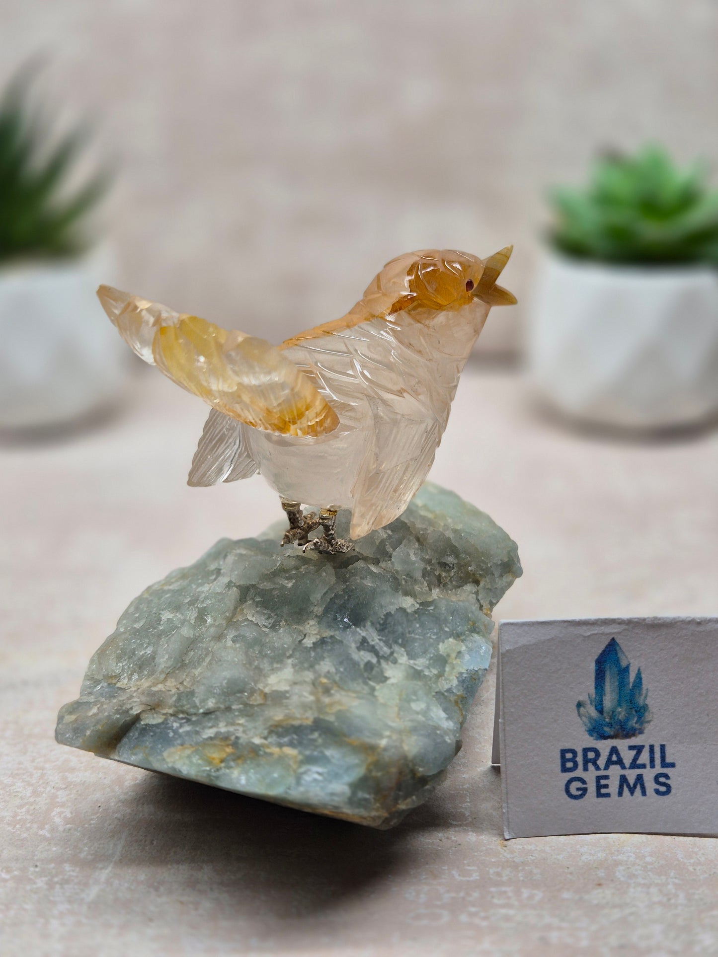 Yellow Hematoid Bird on Aquamarine Base