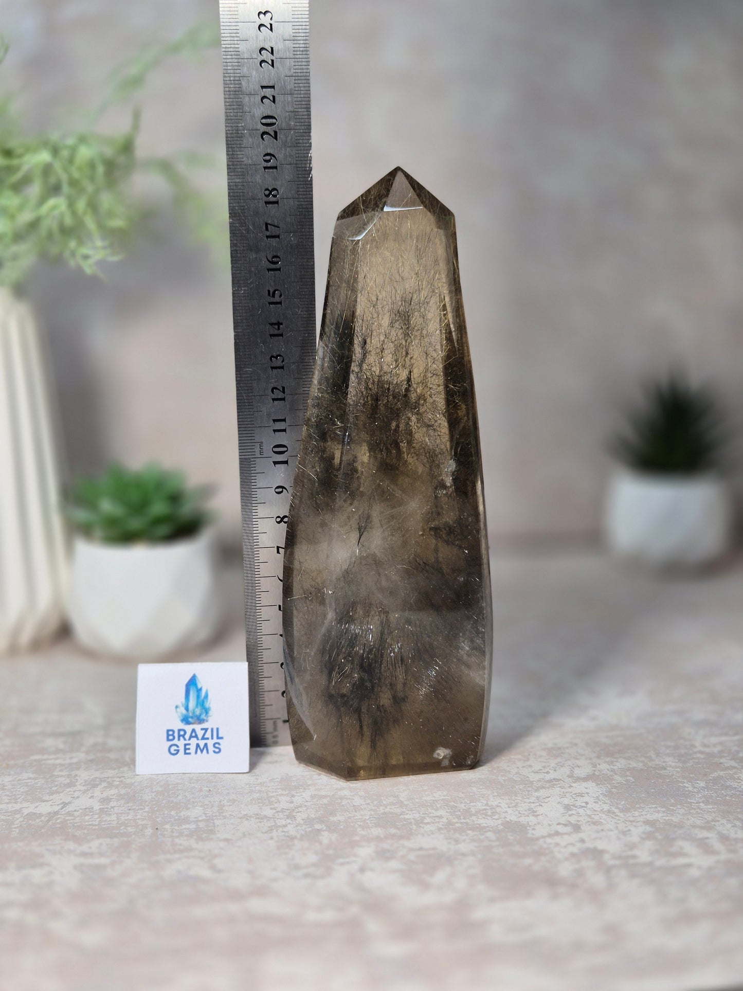 Citrine with Black Needles and Golden Rutile Inclusions Point