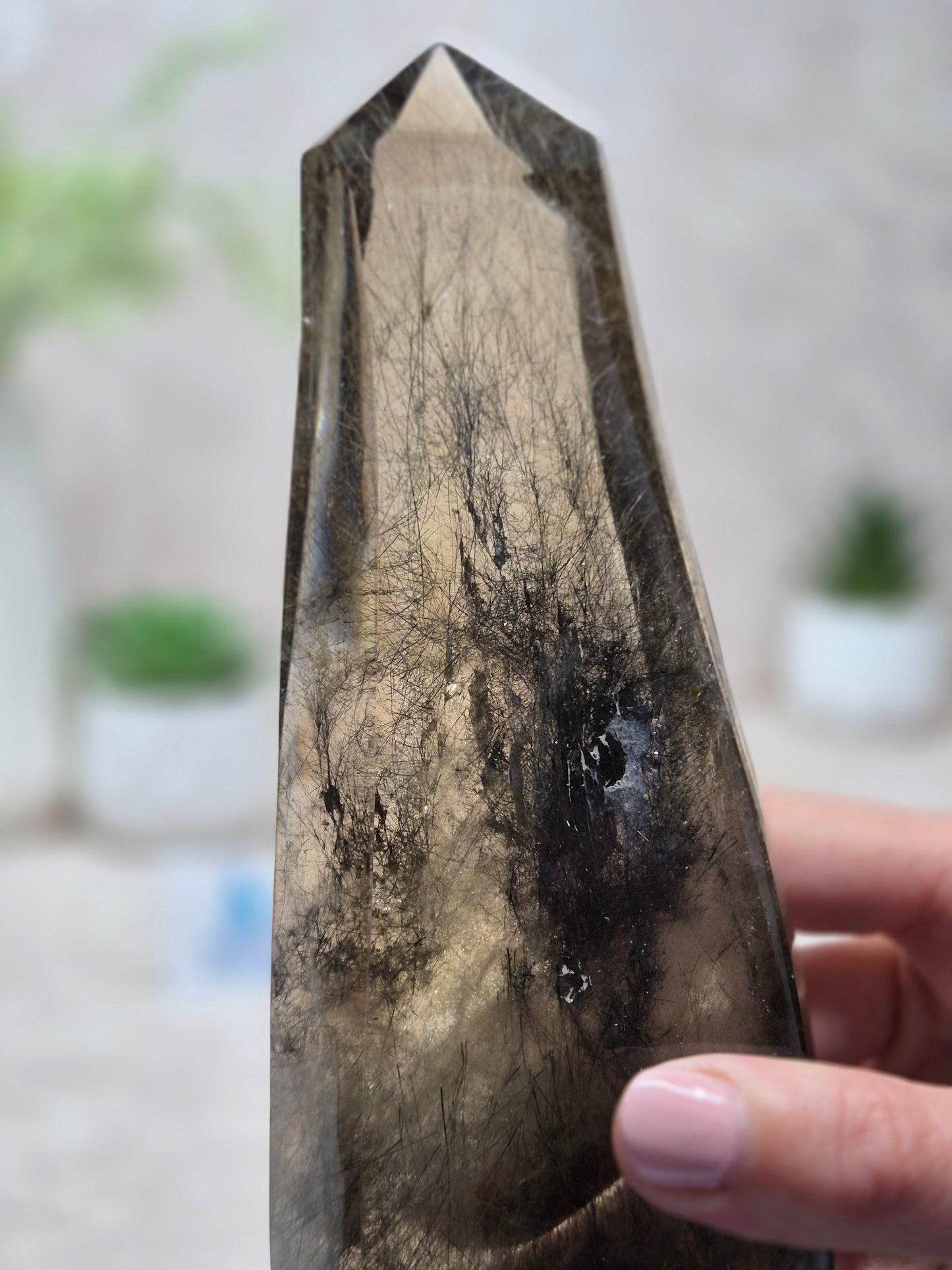 Citrine with Black Needles and Golden Rutile Inclusions Point