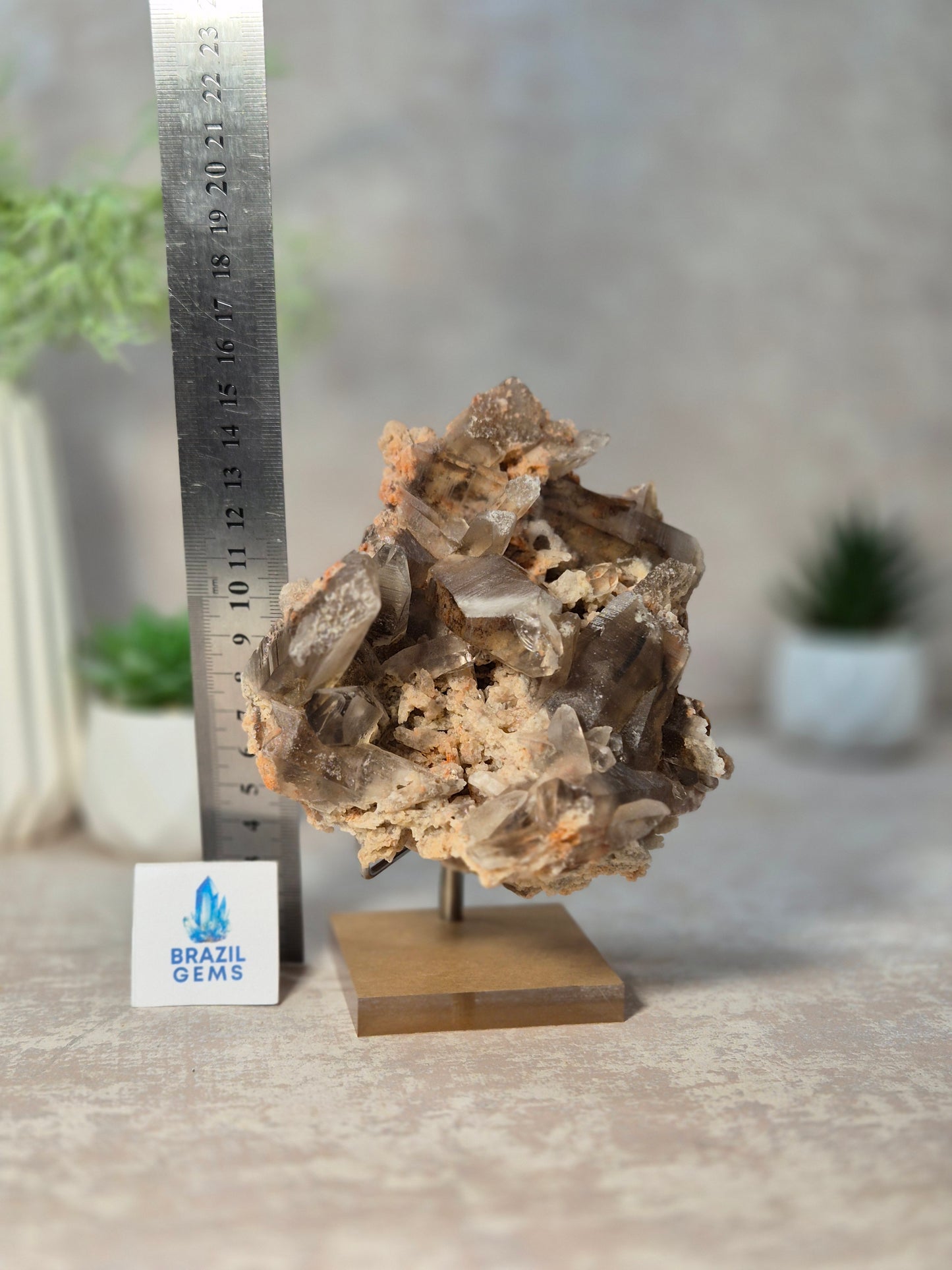 Smoky Quartz with Lodolite and Oxidation on the stand