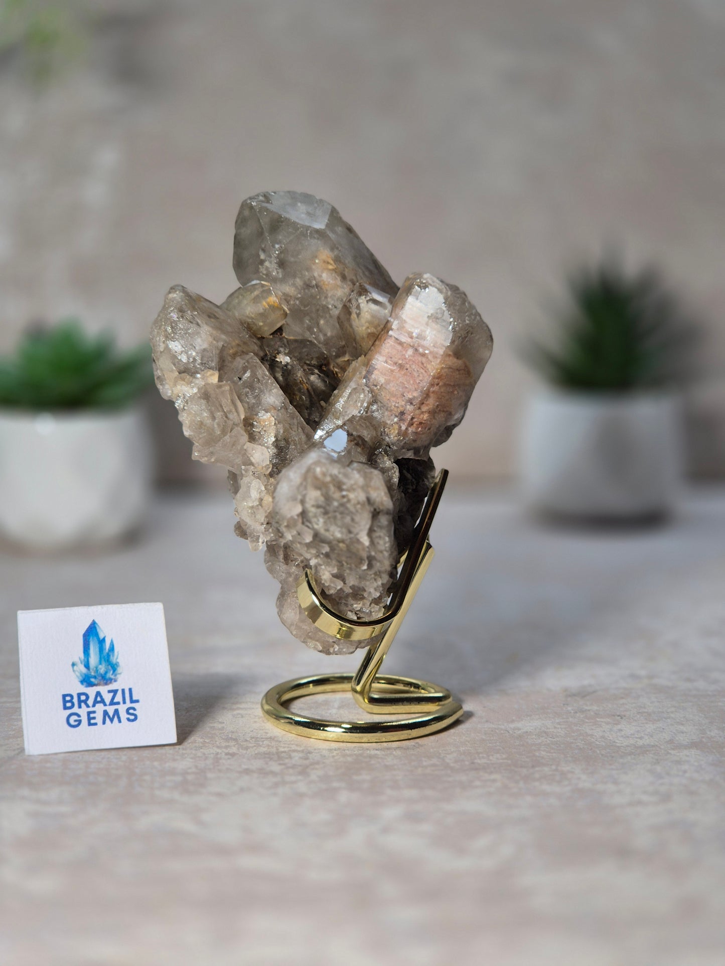 Lodolite Quartz Cluster on stand
