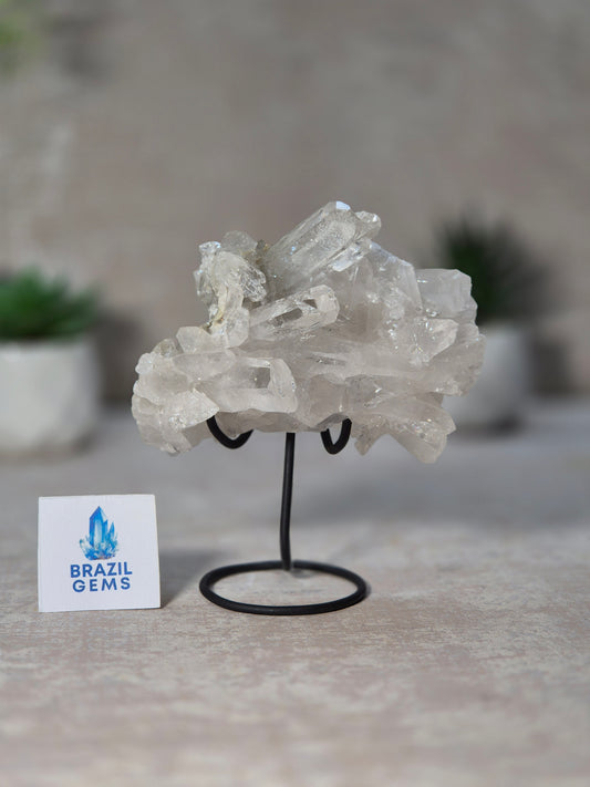 Clear Quartz Cluster on stand