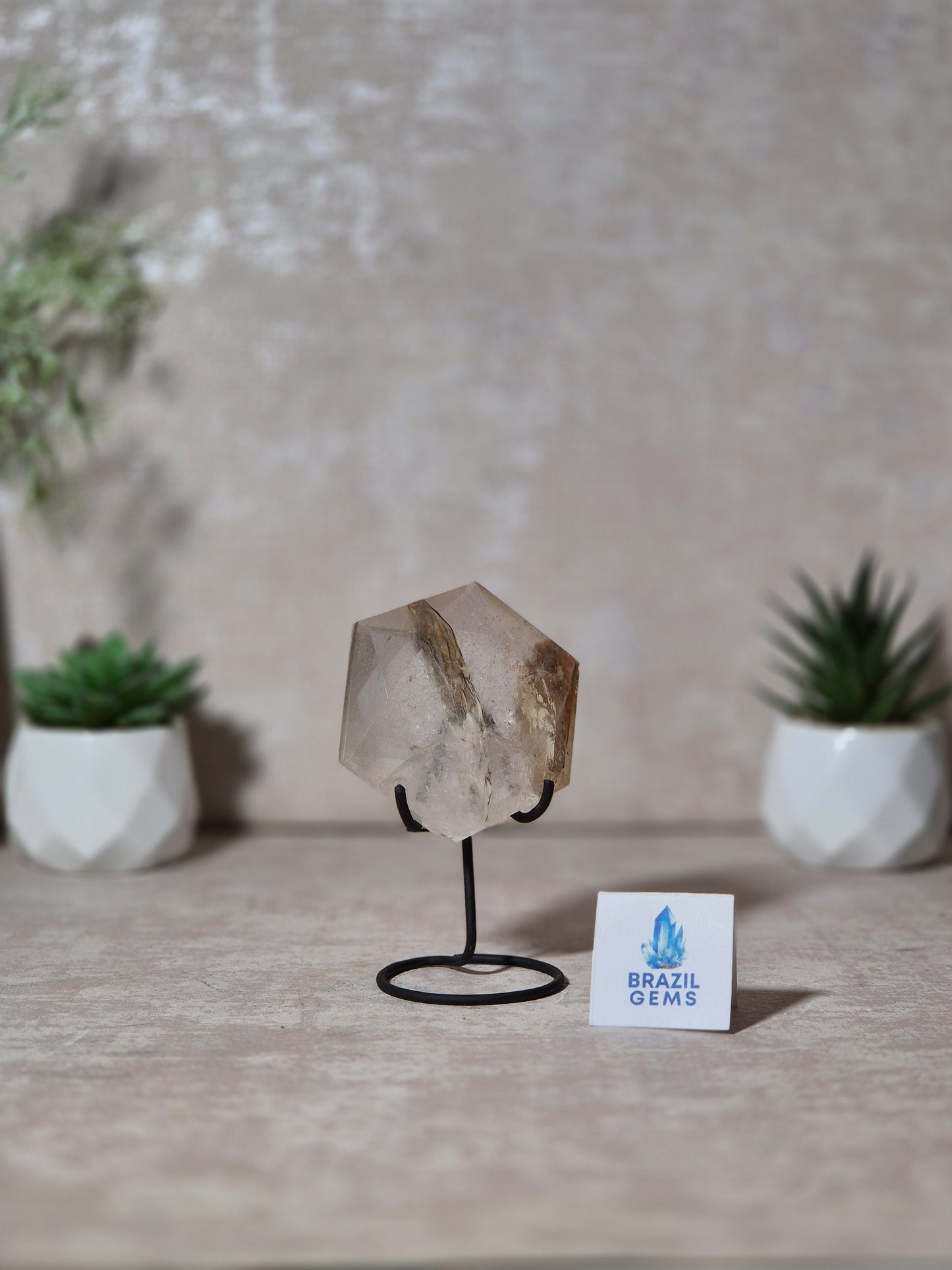 Clear Quartz with Mosaic Calcite David Star on stand