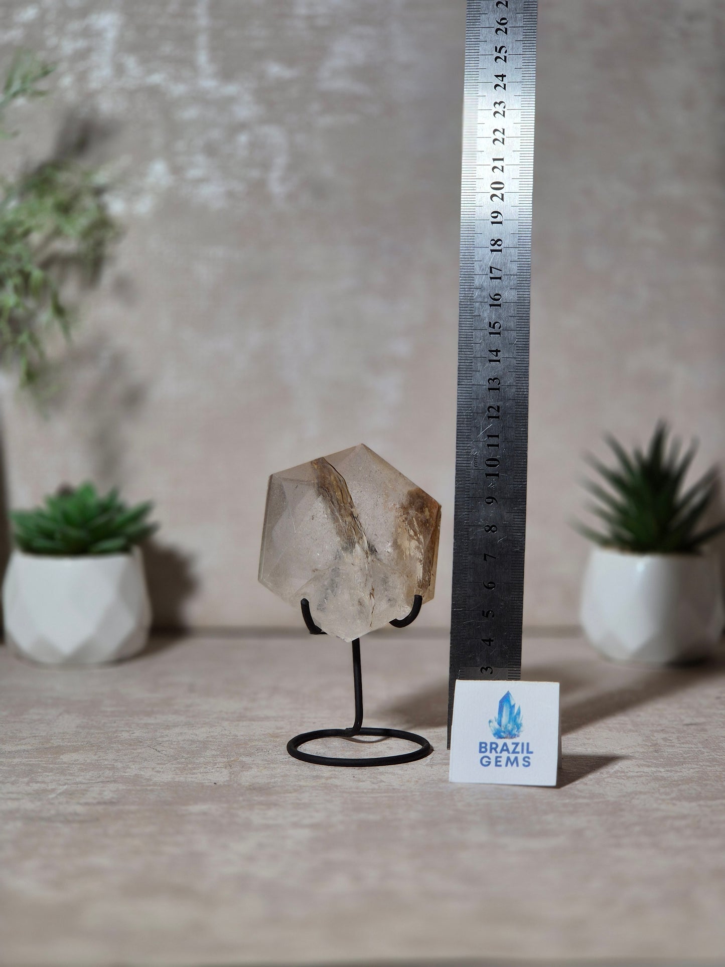 Clear Quartz with Mosaic Calcite David Star on stand