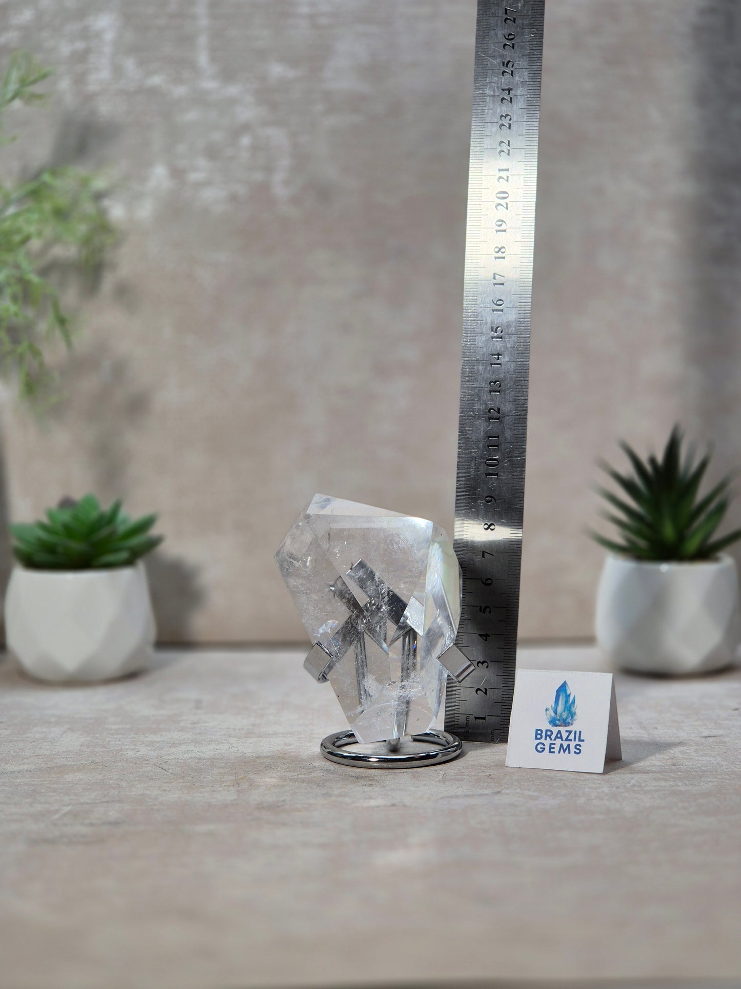 Free Form High Grade Clear Quartz on stand