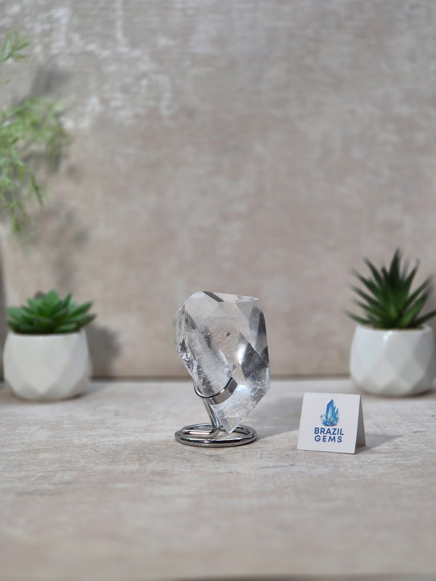 Free Form High Grade Clear Quartz on stand