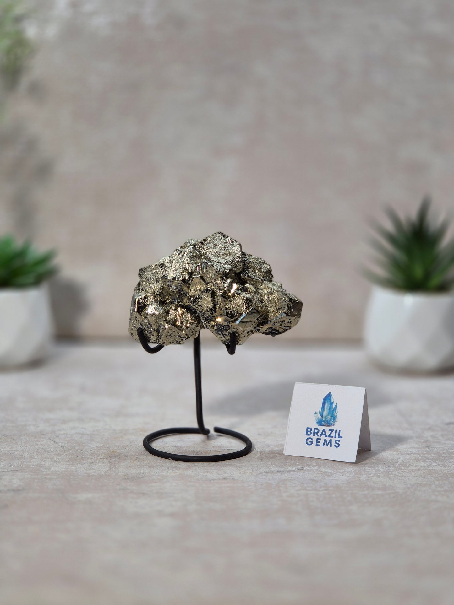 Dodecahedron Pyrite with Galina and Calcite Specimen on stand