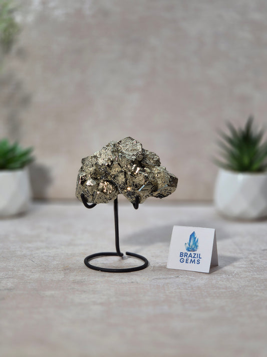 Dodecahedron Pyrite with Galina and Calcite Specimen on stand