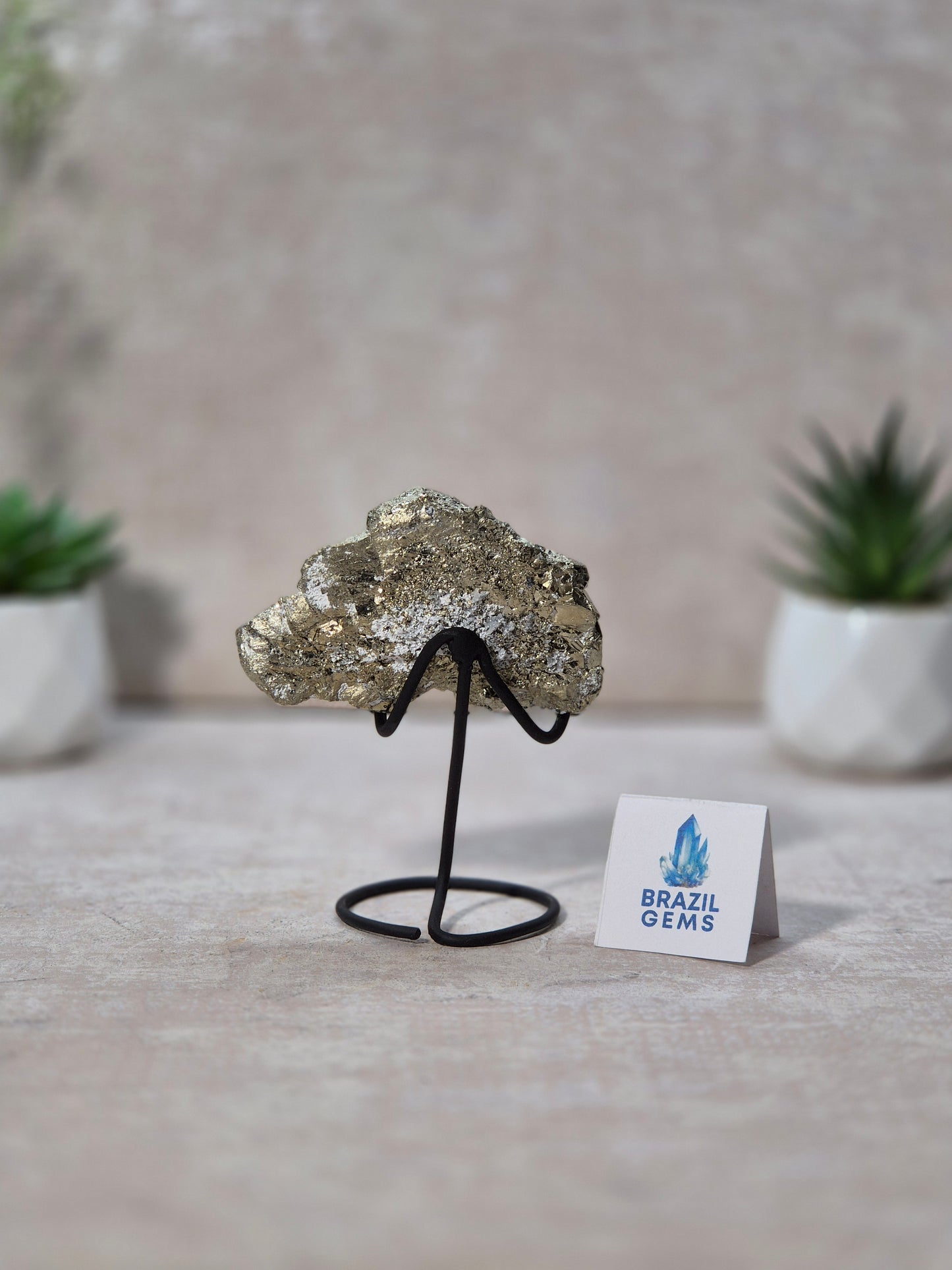 Dodecahedron Pyrite with Galina and Calcite Specimen on stand