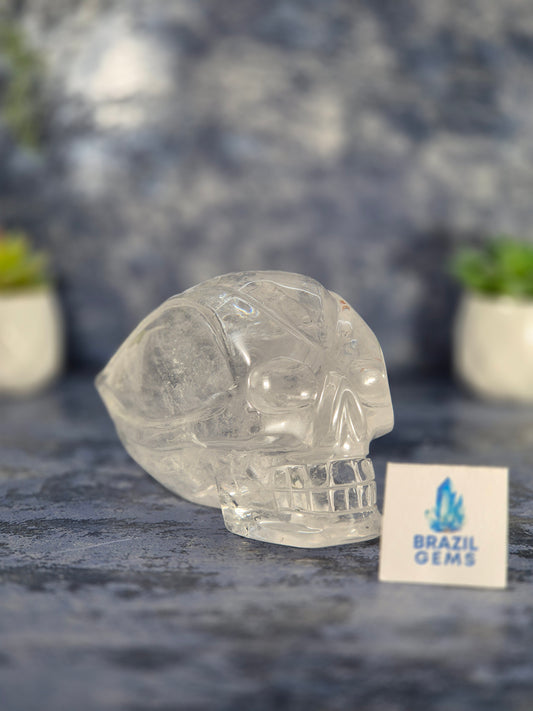 Lemurian Quartz Traveller Skull with Rainbow