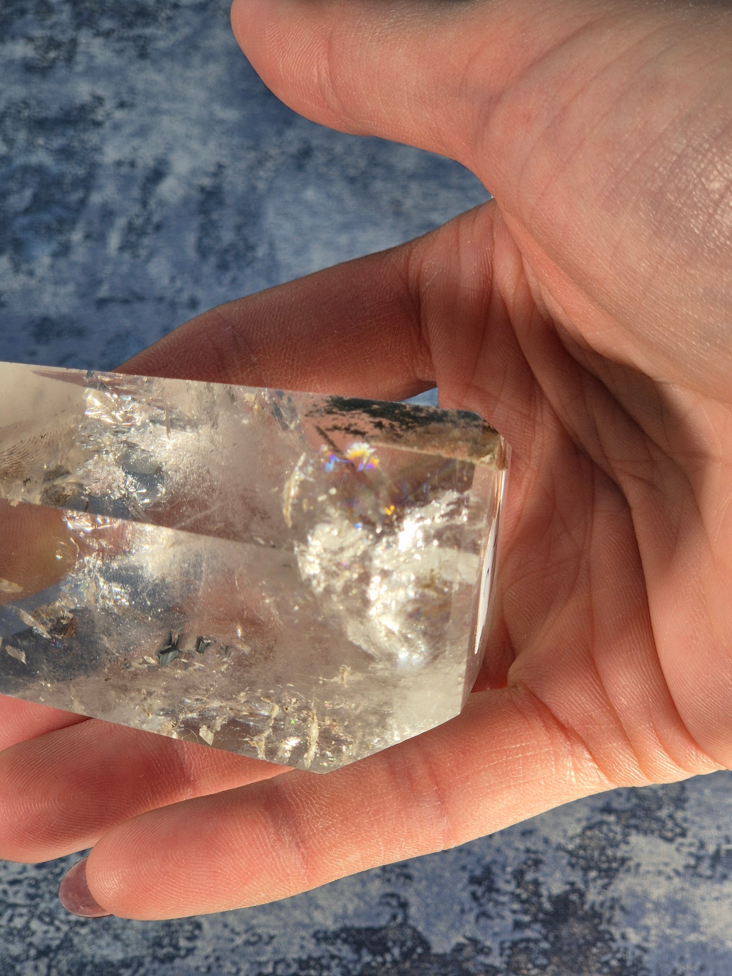 Clear Quartz Point with Chlorite and Lodolite Inclusions