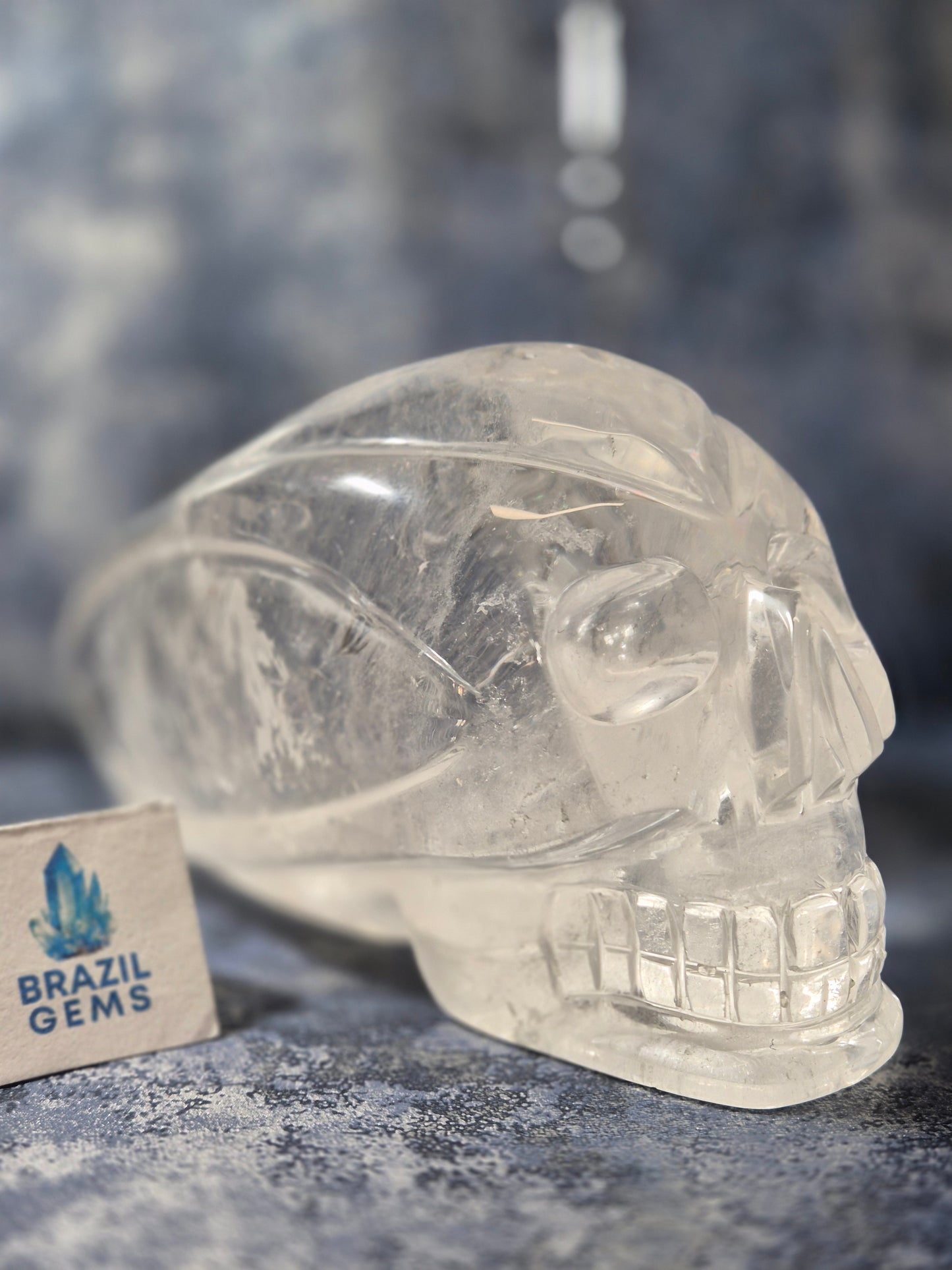 Lemurian Quartz Traveller Skull with Rainbow