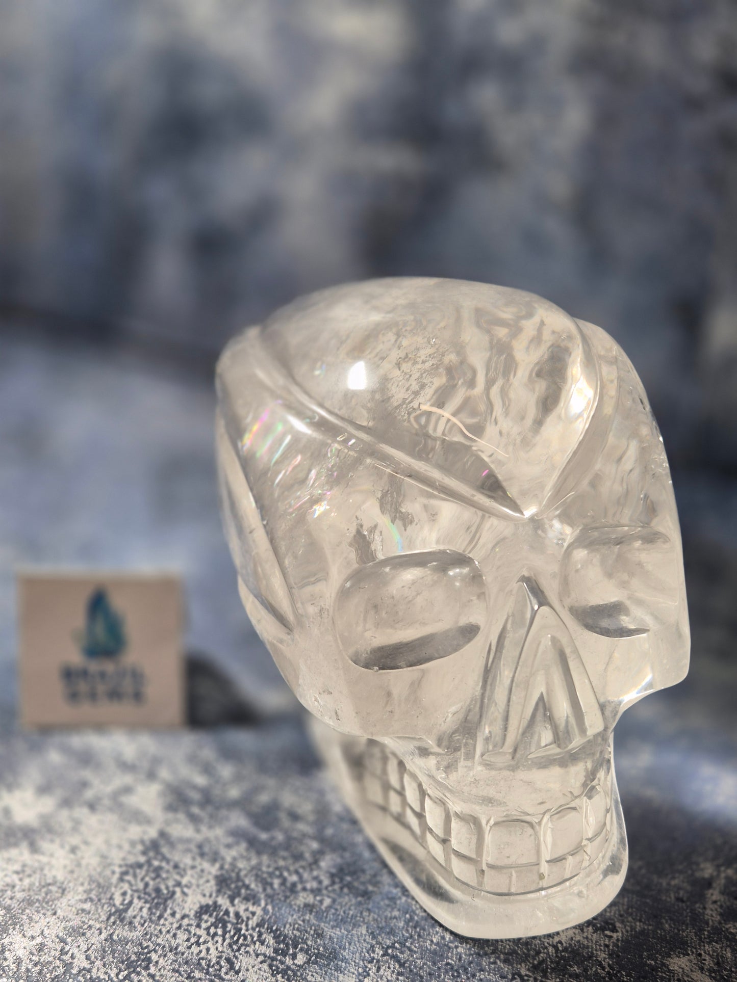 Lemurian Quartz Traveller Skull with Rainbow