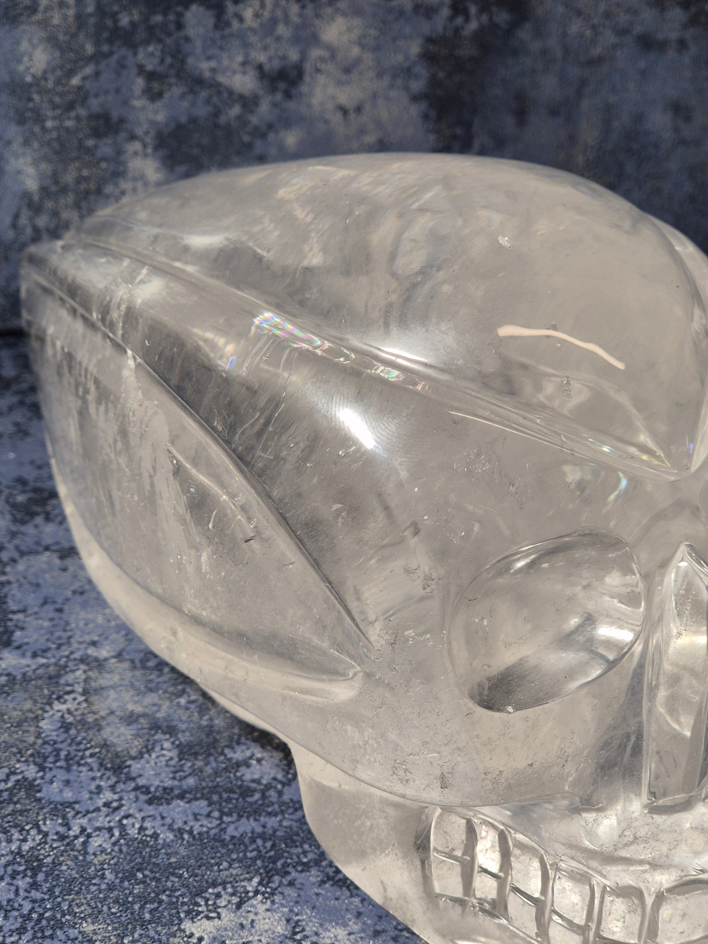 Lemurian Quartz Traveller Skull with Rainbow