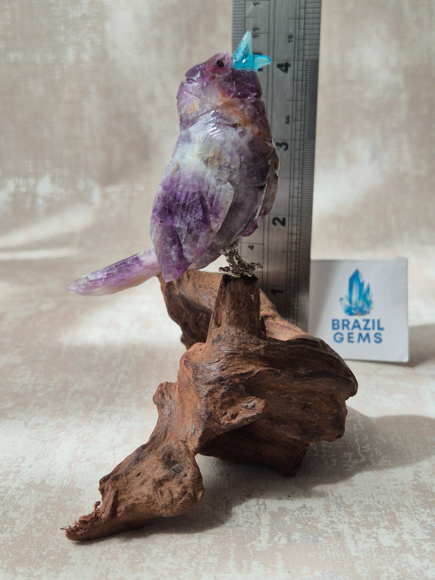 Amethyst Bird on Natural Driftwood Base