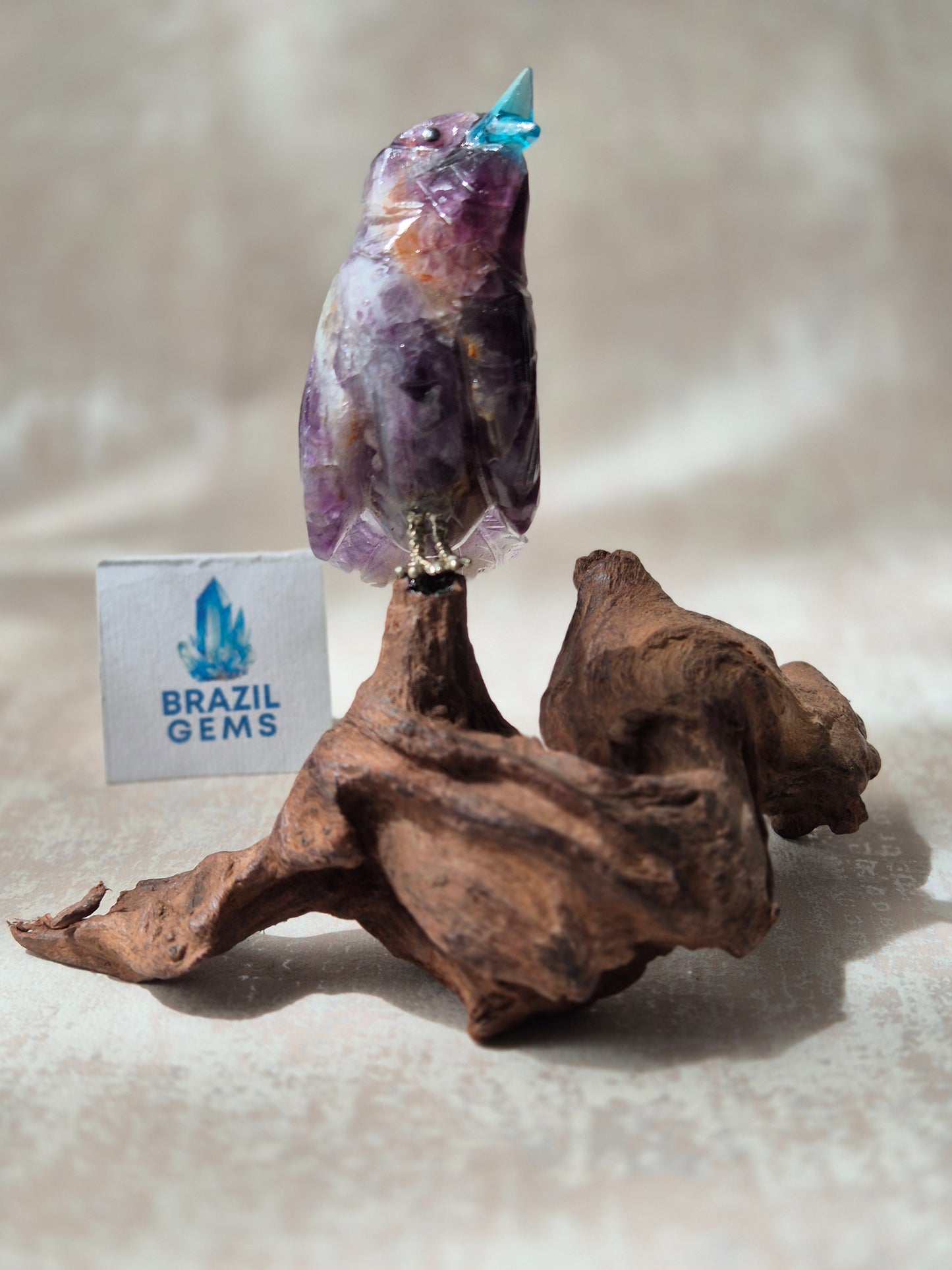 Amethyst Bird on Natural Driftwood Base