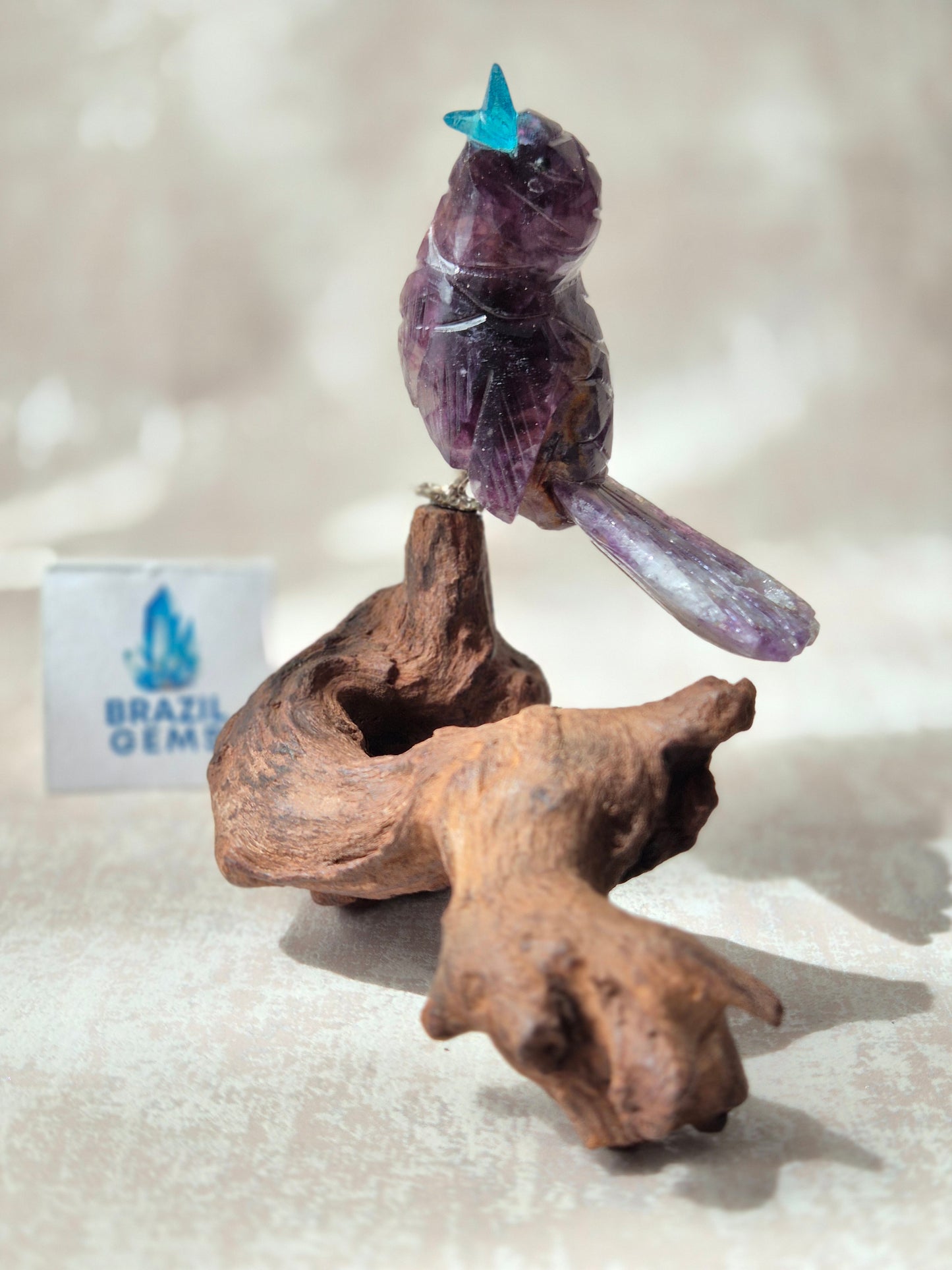Amethyst Bird on Natural Driftwood Base