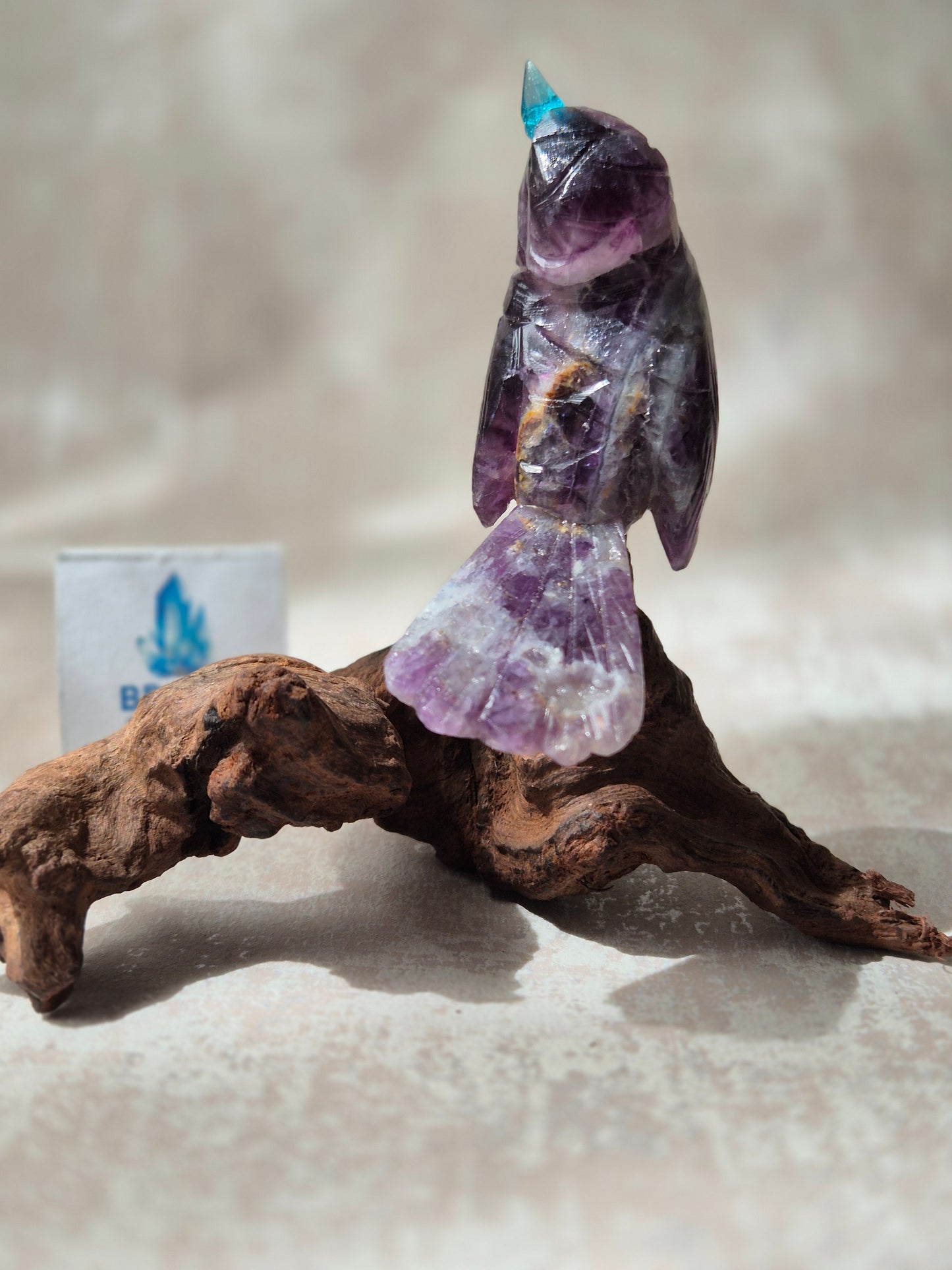 Amethyst Bird on Natural Driftwood Base