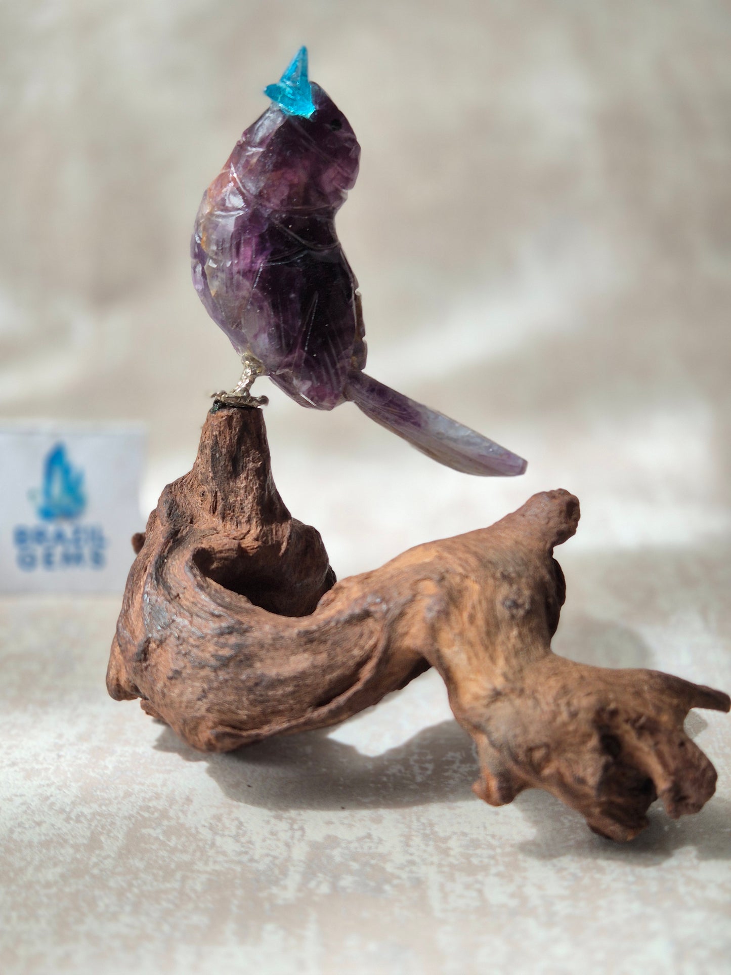 Amethyst Bird on Natural Driftwood Base