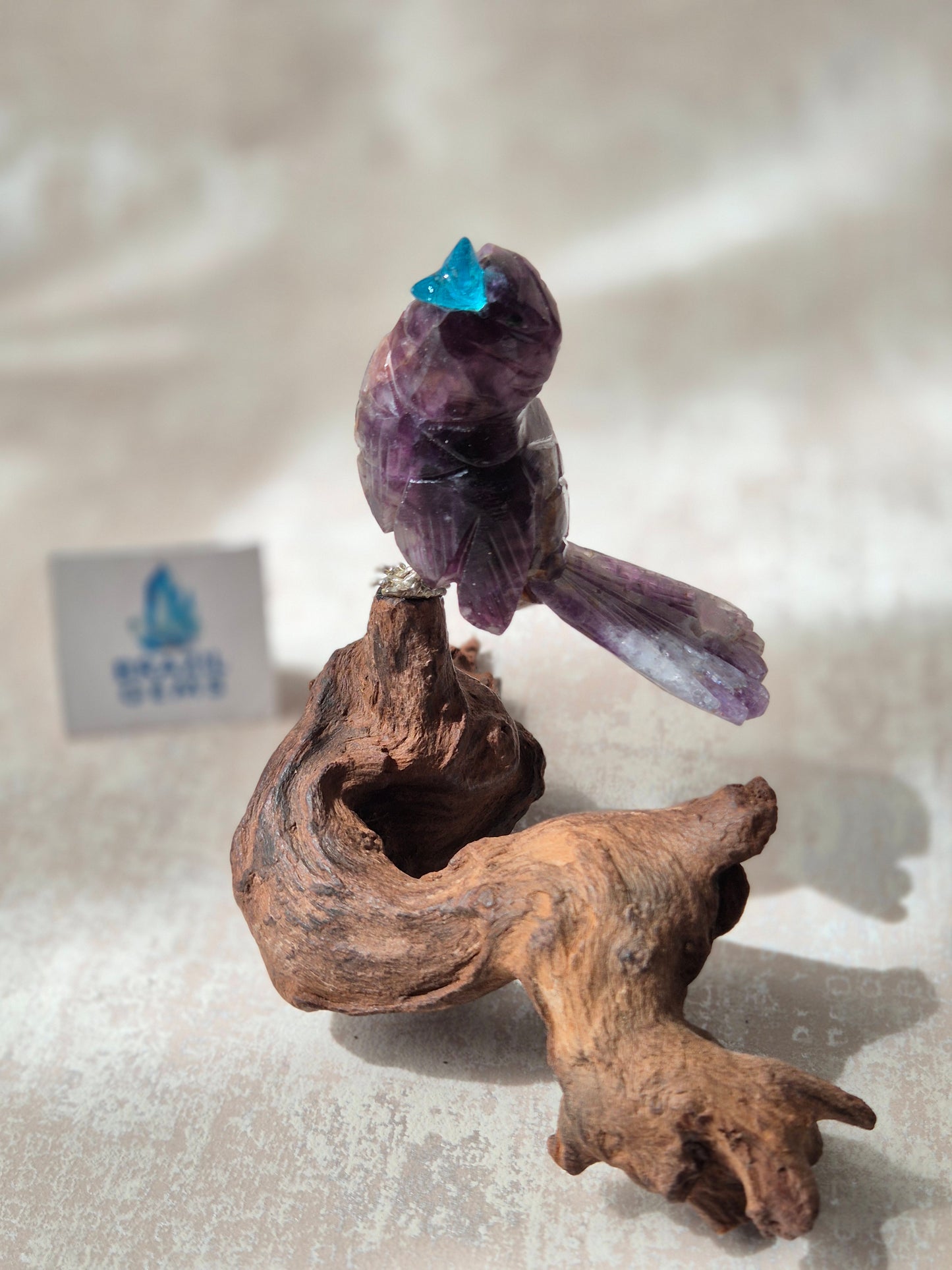 Amethyst Bird on Natural Driftwood Base