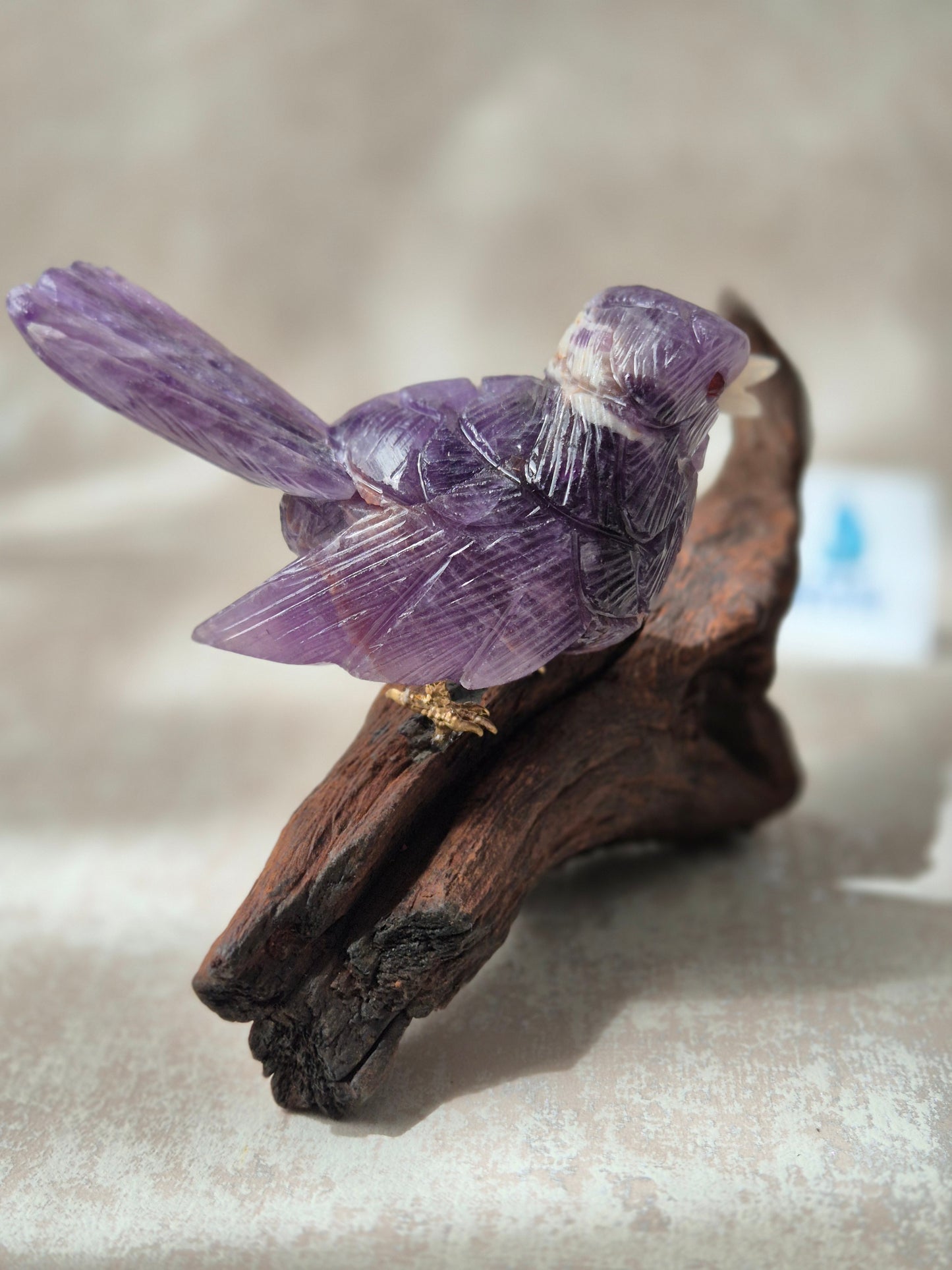 Amethyst Bird on Natural Driftwood Base