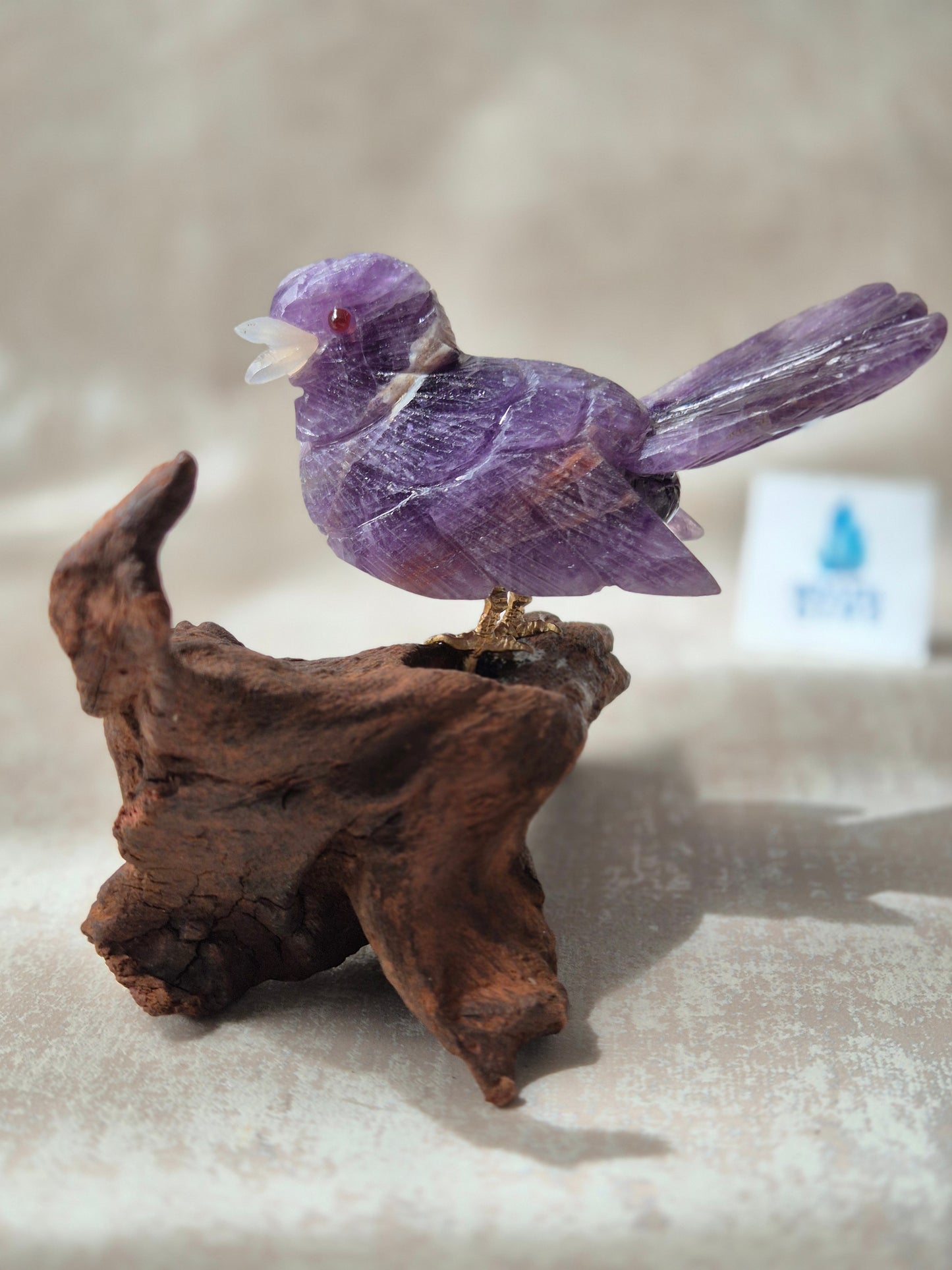Amethyst Bird on Natural Driftwood Base
