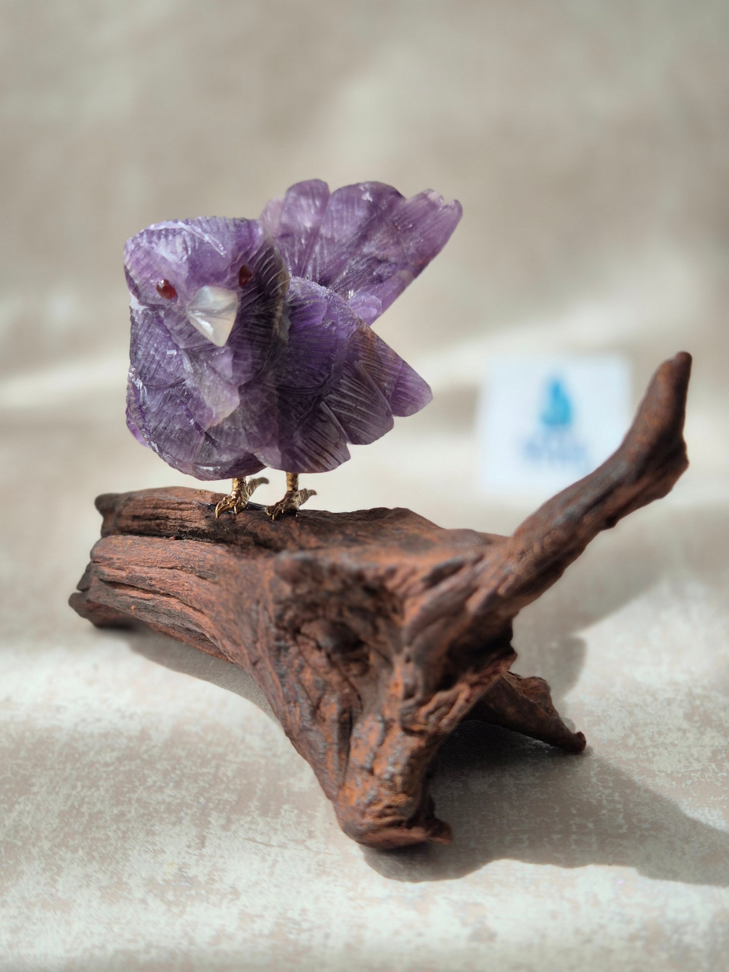 Amethyst Bird on Natural Driftwood Base
