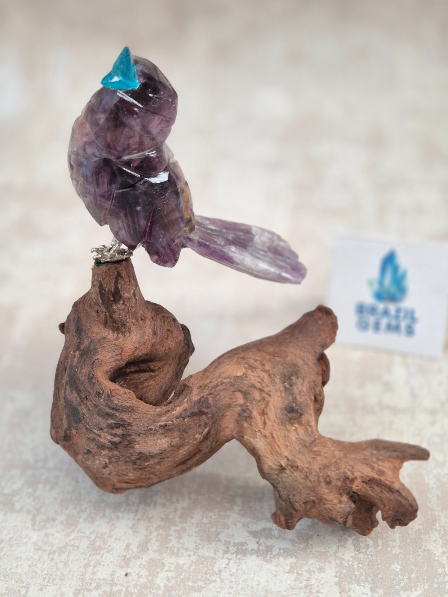 Amethyst Bird on Natural Driftwood Base