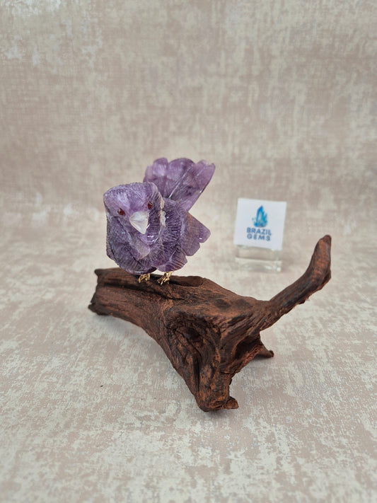 Amethyst Bird on Natural Driftwood Base