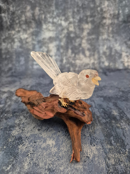 Clear Quartz Bird on Natural Driftwood Base No1