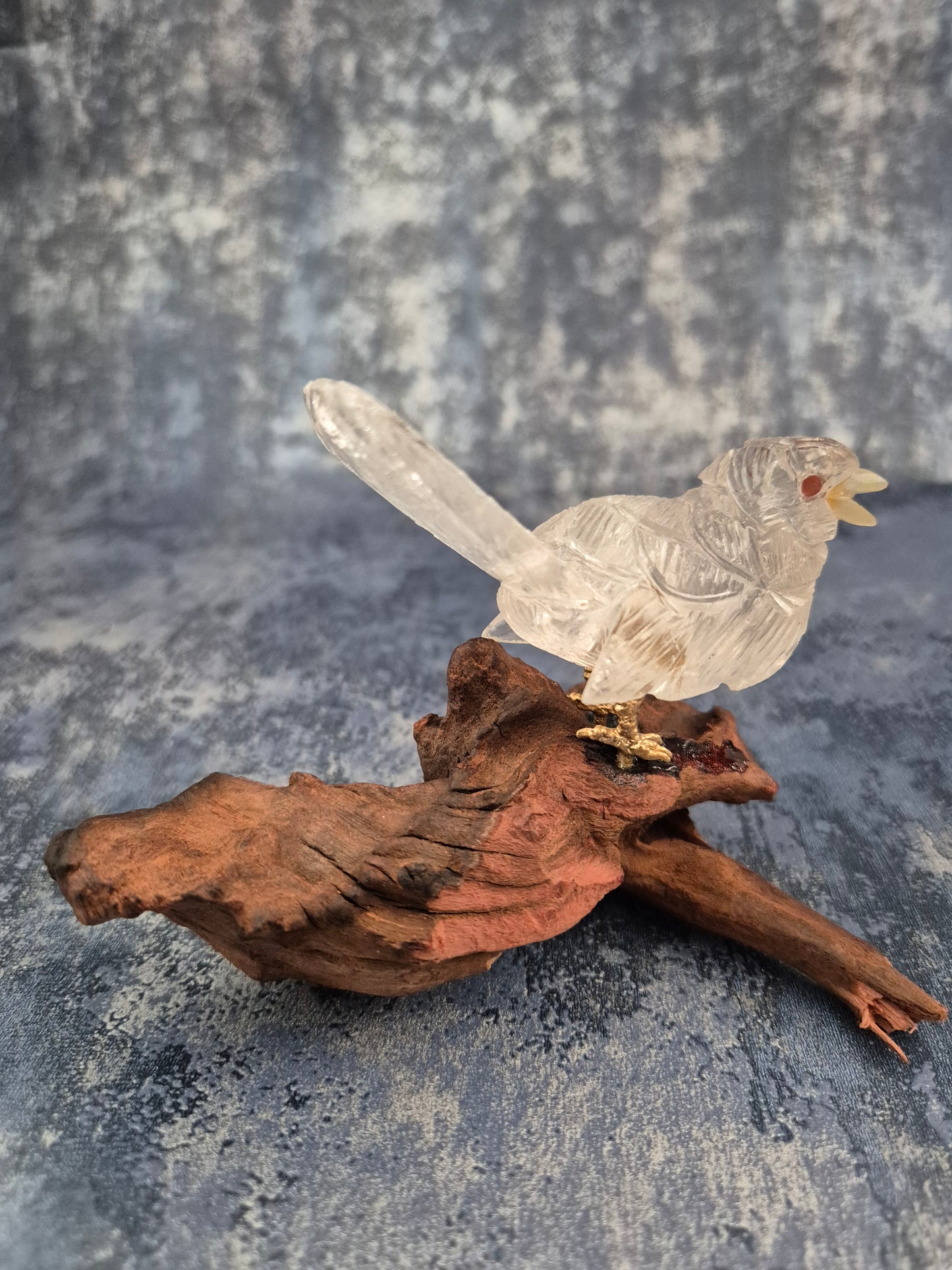 Clear Quartz Bird on Natural Driftwood Base No1
