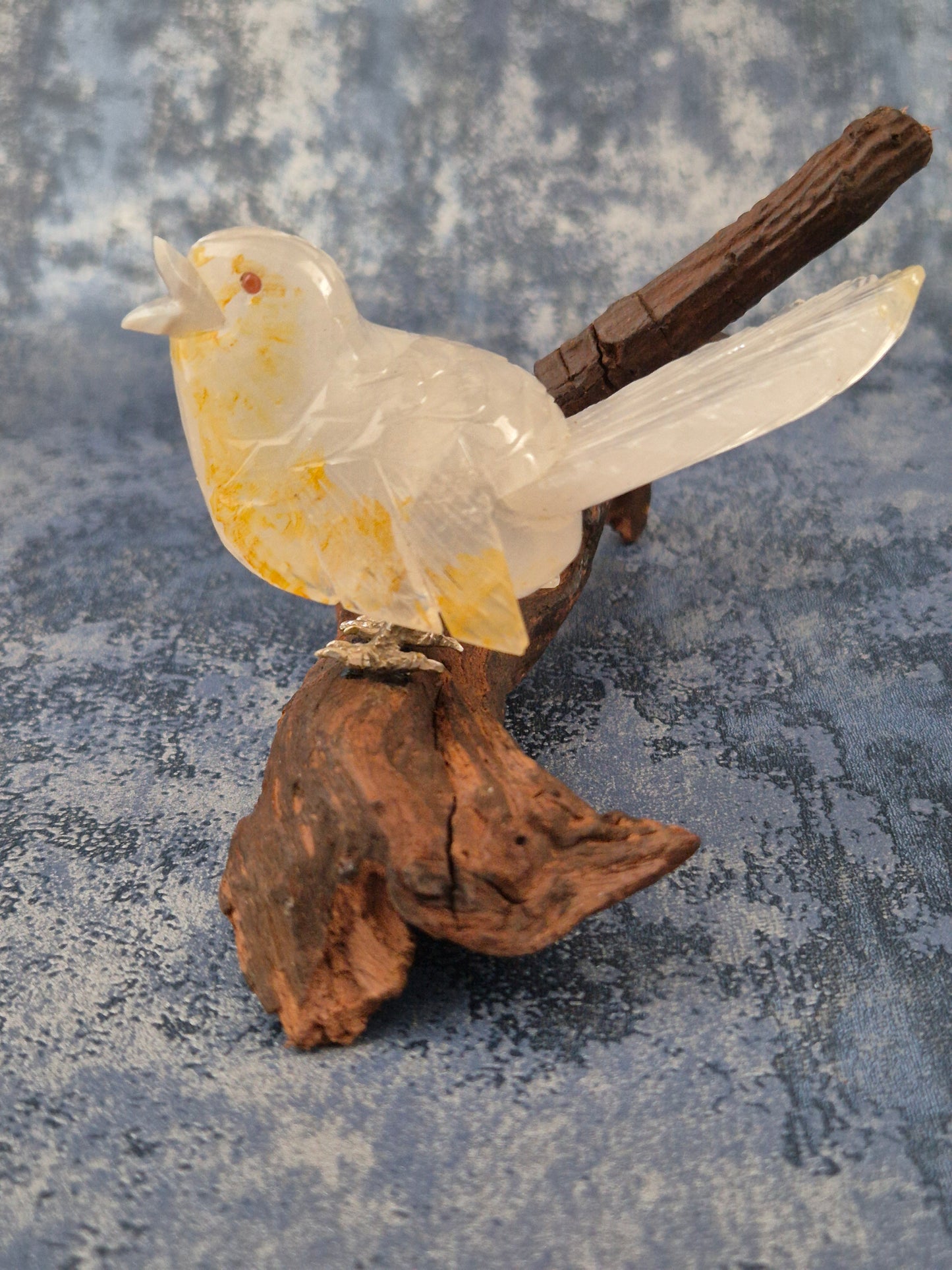 Clear Quartz with Hematoid Inclusions Bird on Natural Driftwood Base