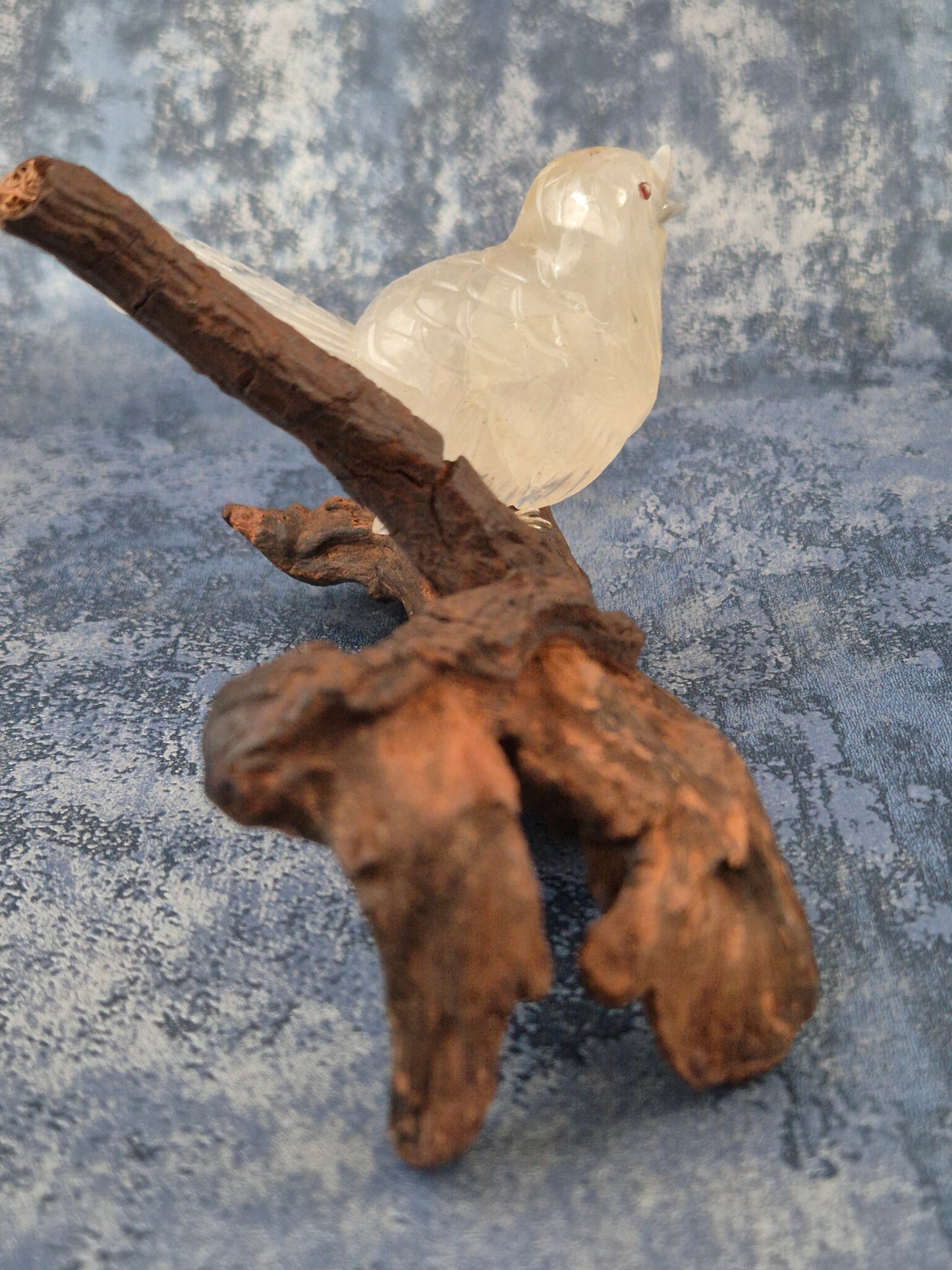 Clear Quartz with Hematoid Inclusions Bird on Natural Driftwood Base