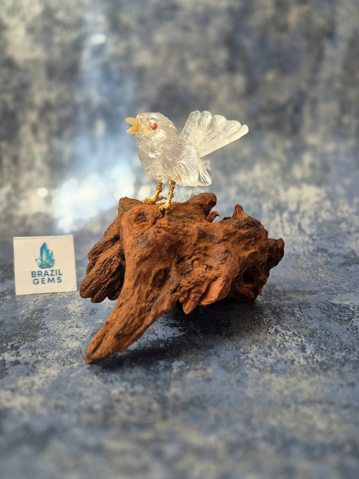 Clear Quartz Bird on Natural Driftwood Base No2