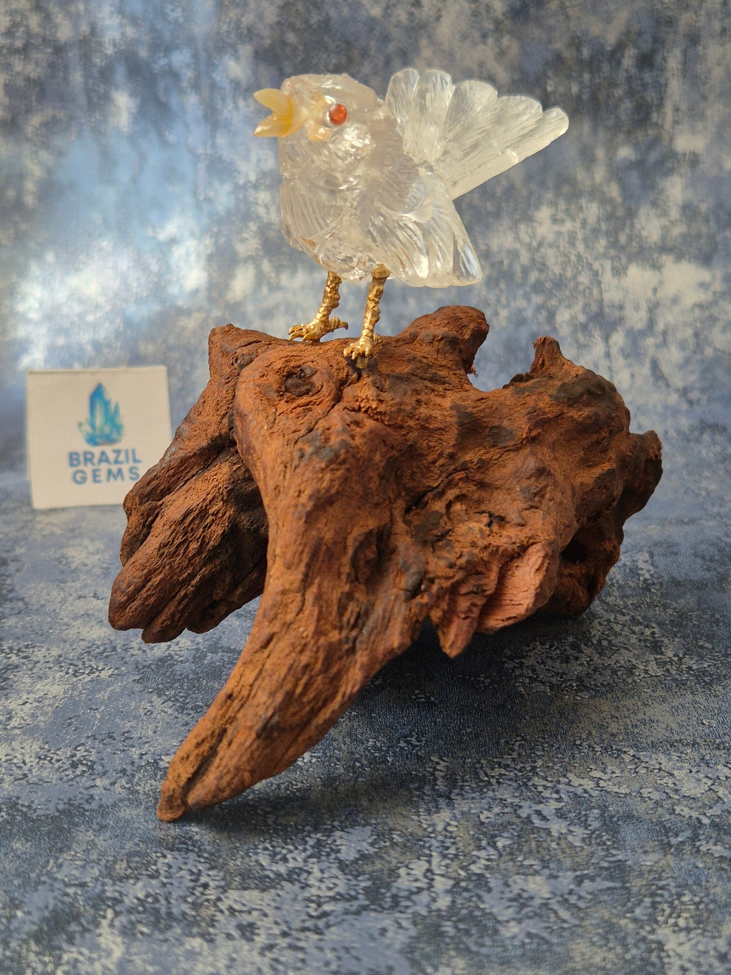 Clear Quartz Bird on Natural Driftwood Base No2