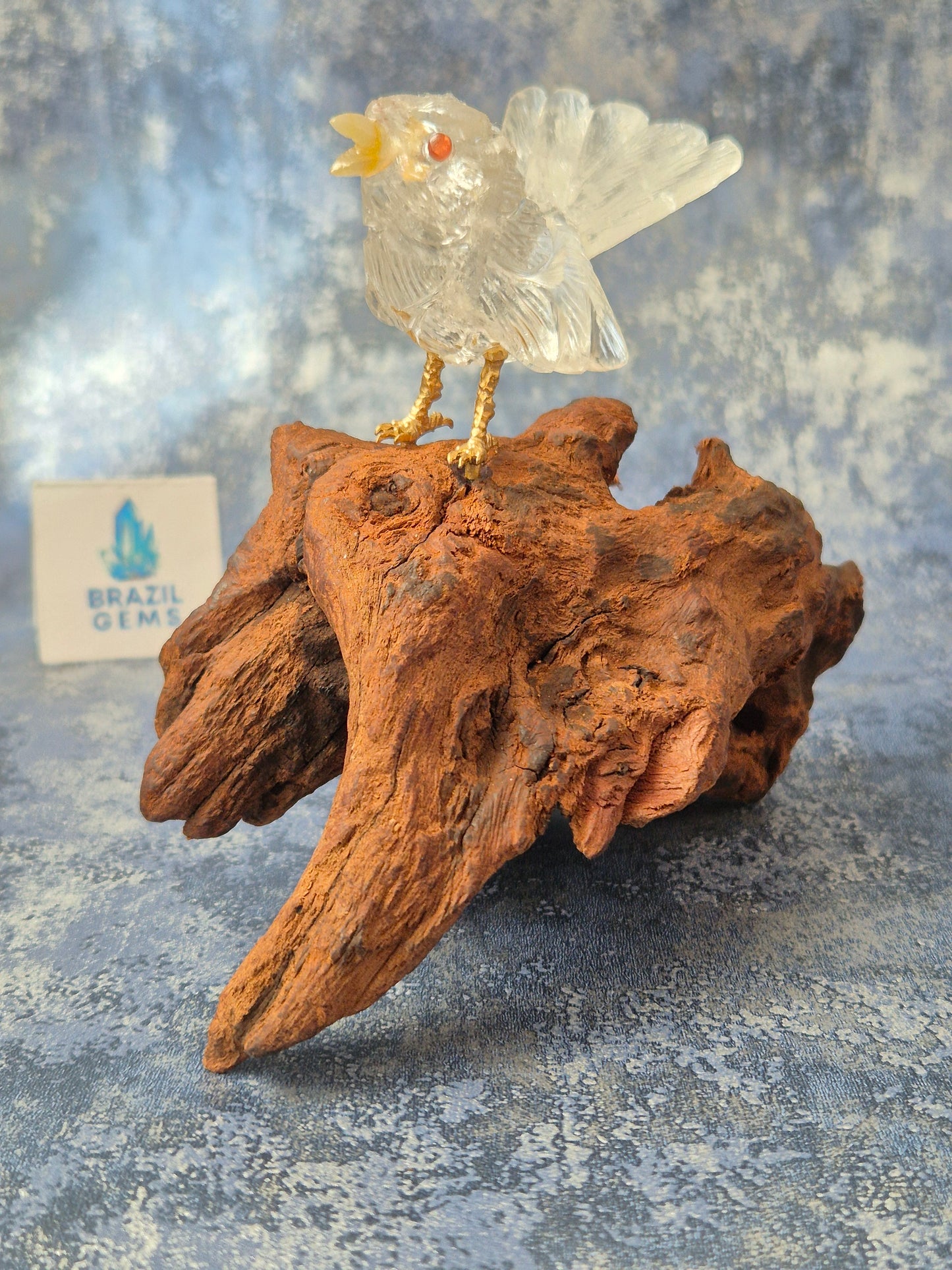 Clear Quartz Bird on Natural Driftwood Base No2