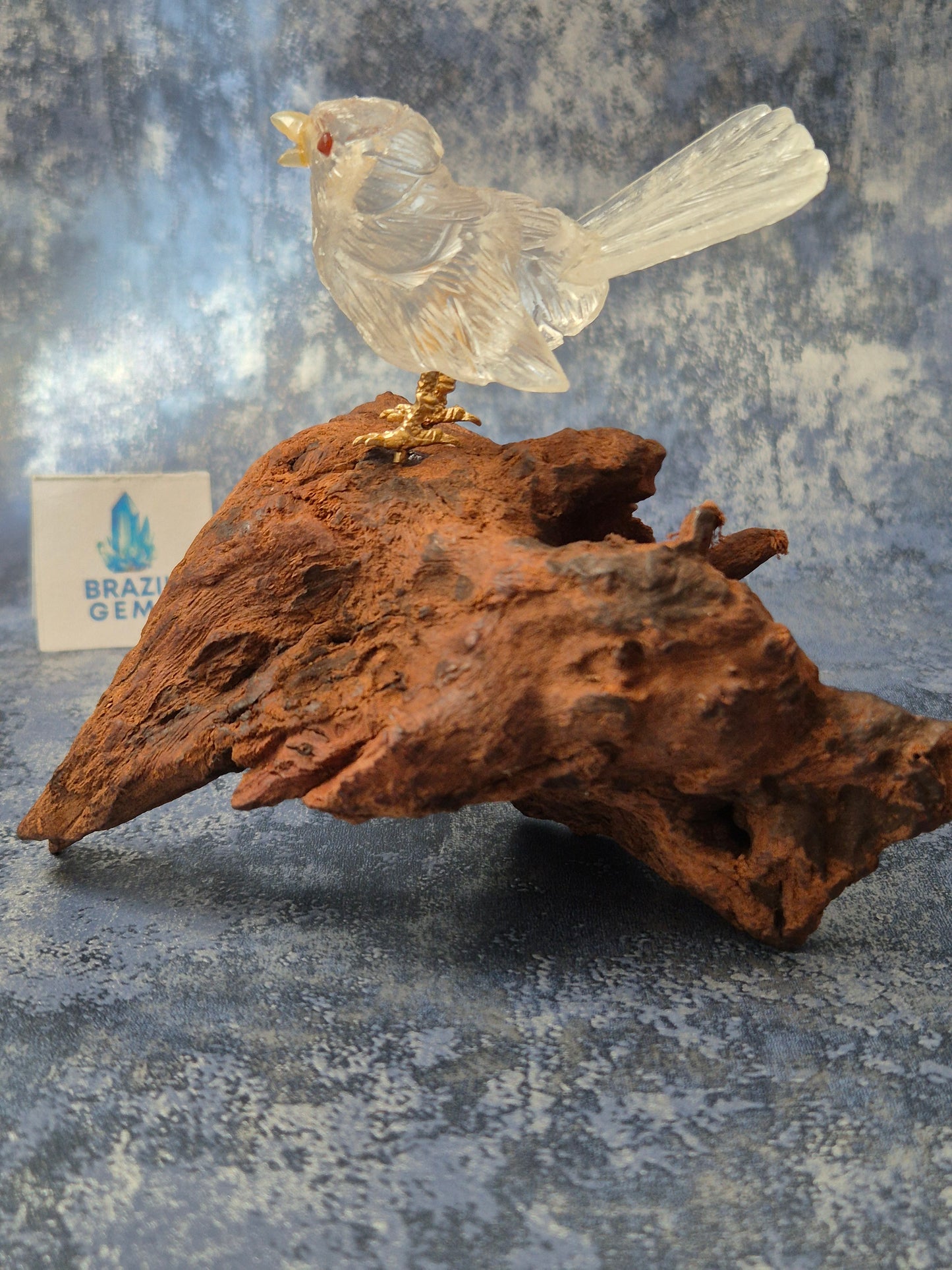 Clear Quartz Bird on Natural Driftwood Base No2