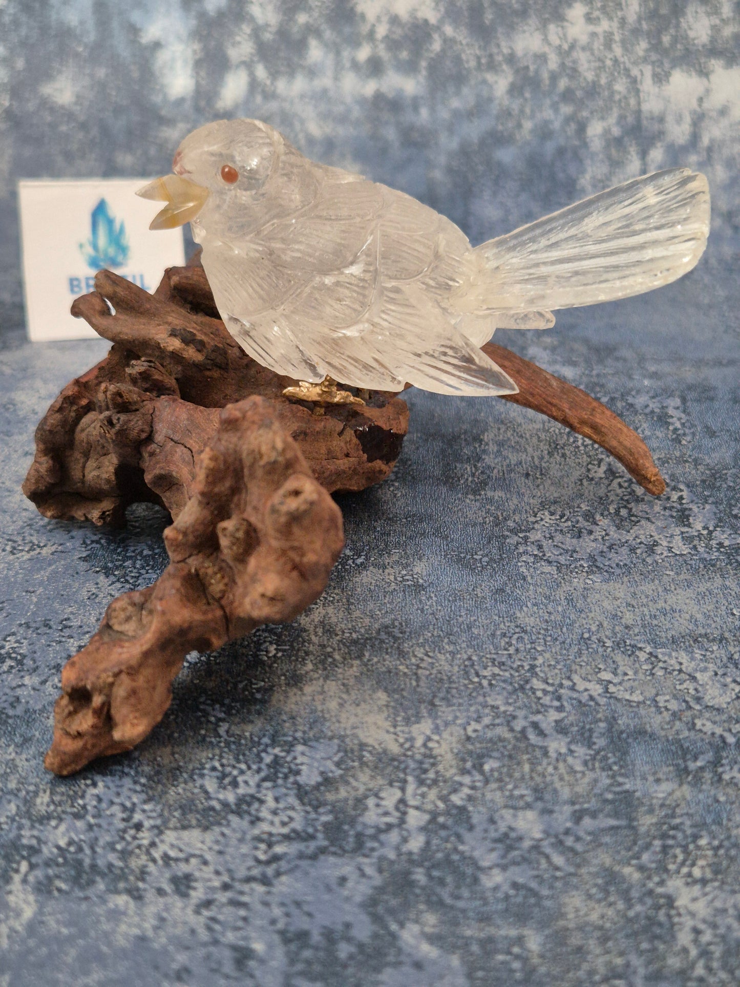 Clear Quartz Bird on Natural Driftwood Base No3