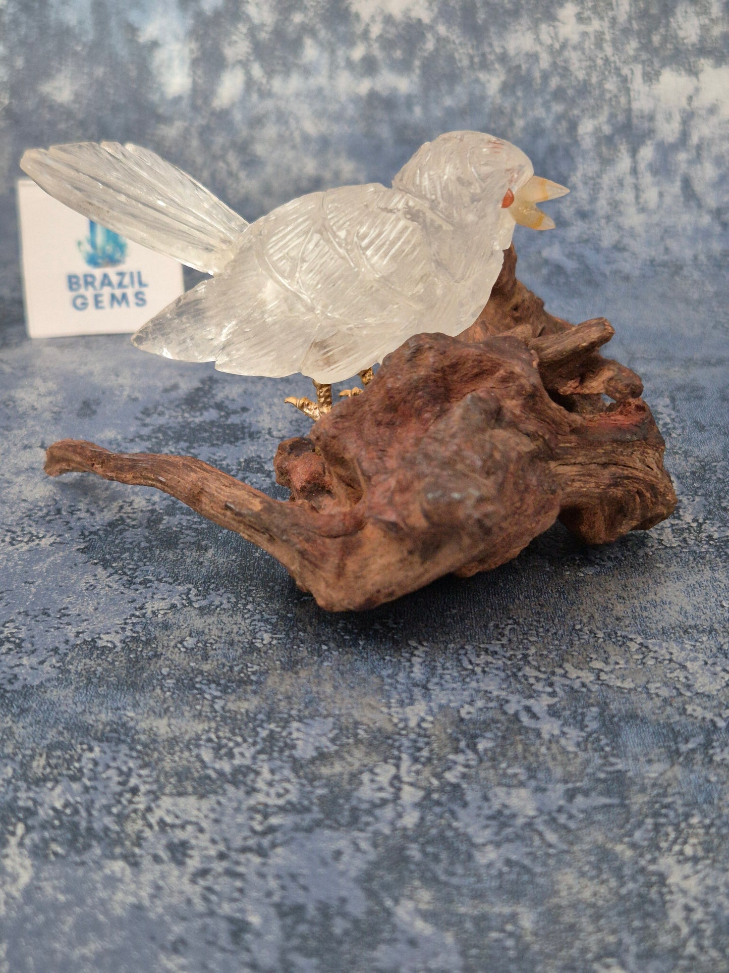 Clear Quartz Bird on Natural Driftwood Base No3