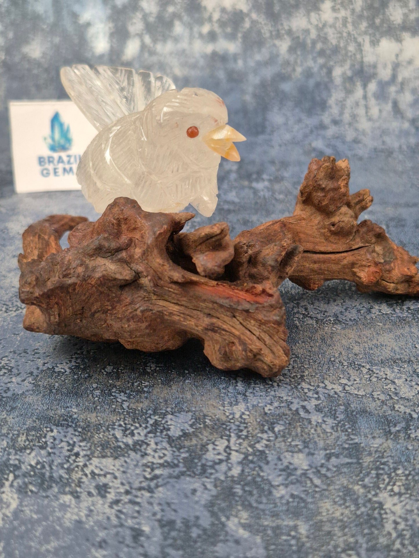 Clear Quartz Bird on Natural Driftwood Base No3